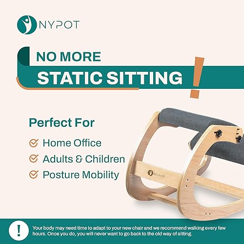 Miniatura 10 de NYPOT Silla ergonómica de rodillas  Silla de rodilla ajustable con postura mecedora  Silla de oficina de madera para aliviar el dolor de espalda