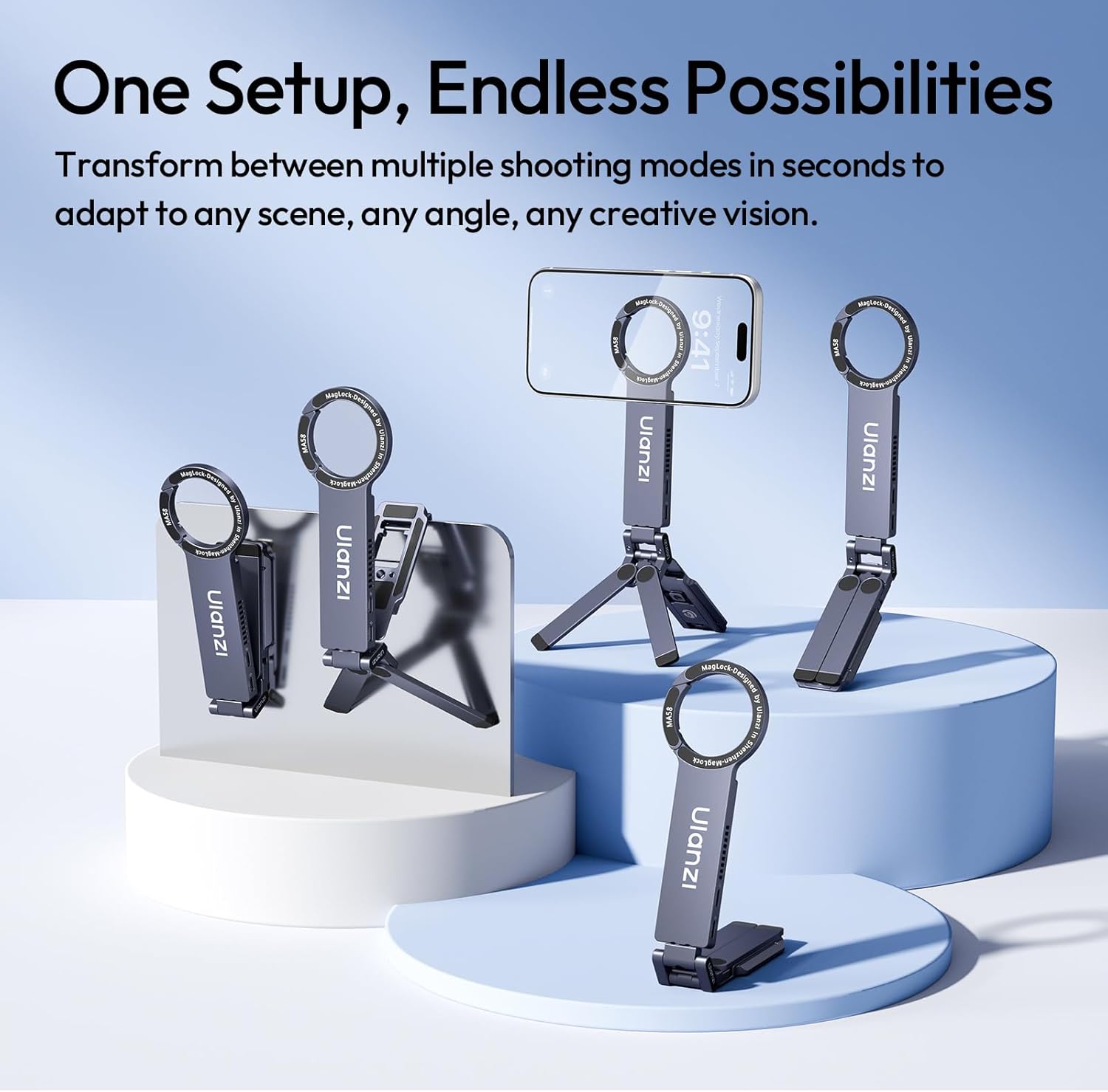 Magnetic Phone Tripod Stand with SSD Enclosure, Alloy Portable Mini Desktop Tripod, 14N Dual Magnet for Magsafe, 1/4" Screw & Arca Swiss Plate, Built-in Hook for iPhone & Metal Surface Mounting