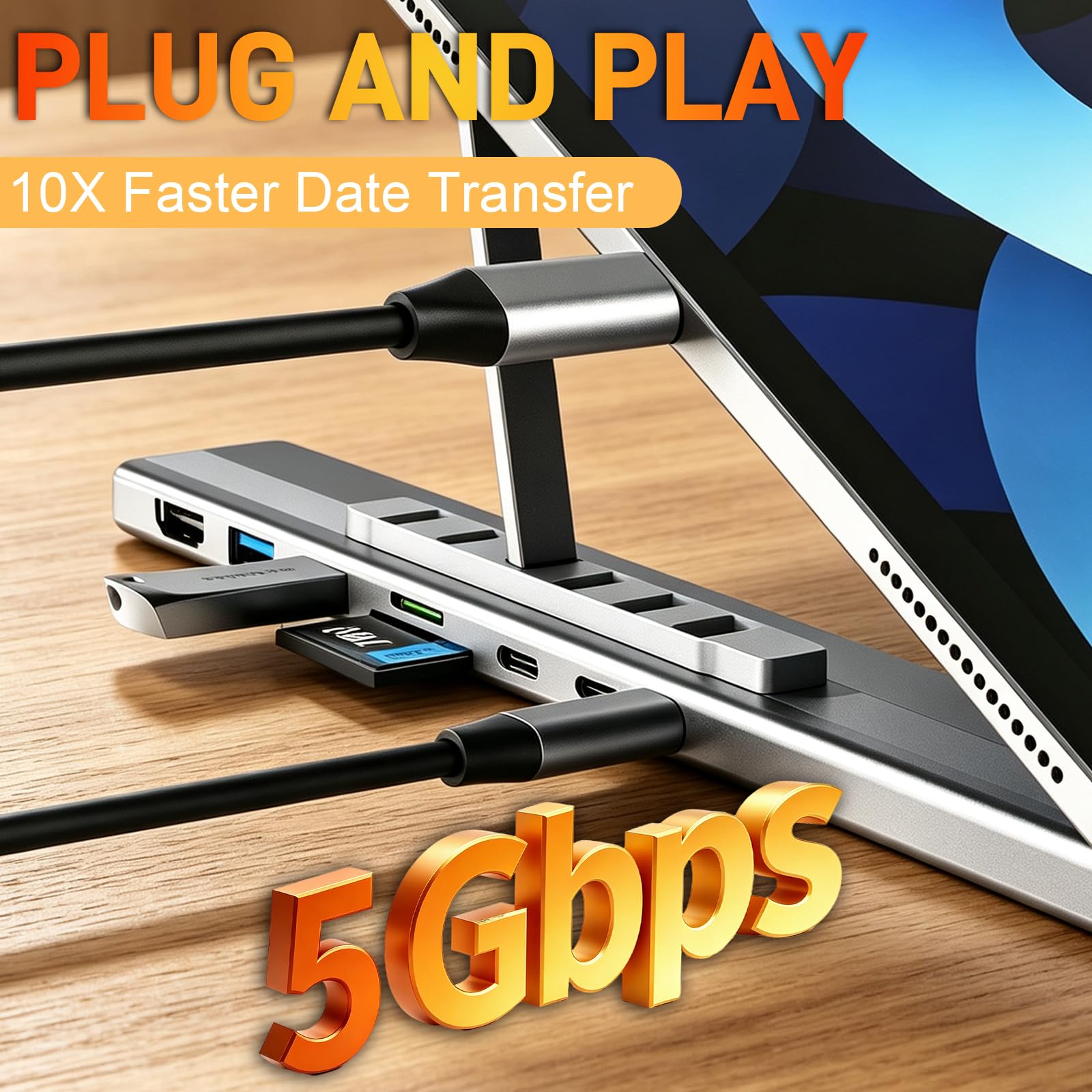 Soporte Ordenador Portátil, 9 en 1 Docking Station USB C con HDMI 4K a 60 Hz, USB 3.0, PD de 100 W, SD/TF, USB-C y RJ45, Universal Estación de Acoplamiento Laptop Stand Compatible con MacBook, Windows