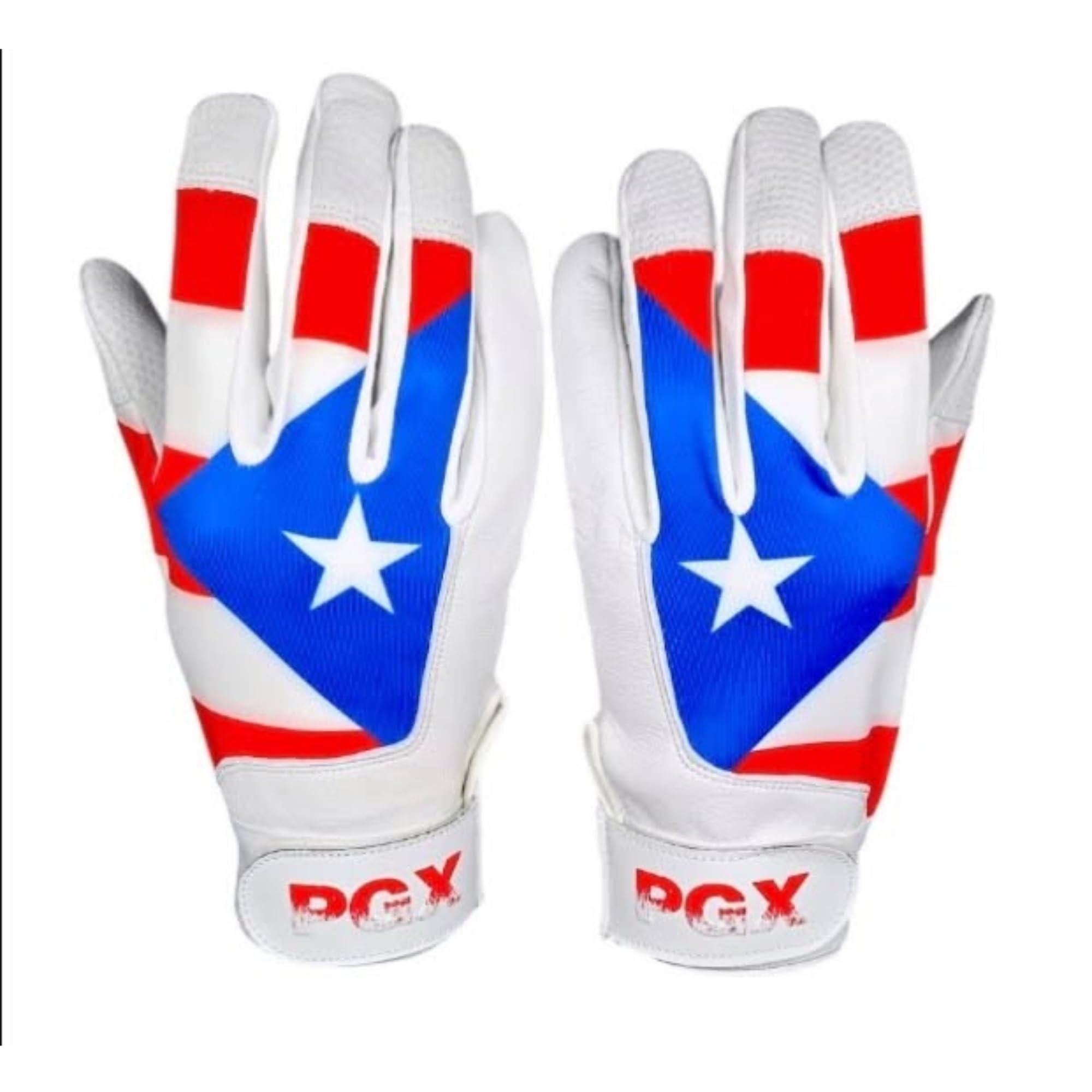 PGX Baseball Puerto Rico Baseball Batting Gloves - Adult & Youth Baseball & Softball Gloves, Leather Palm, Wrist Strap for Secure Fit