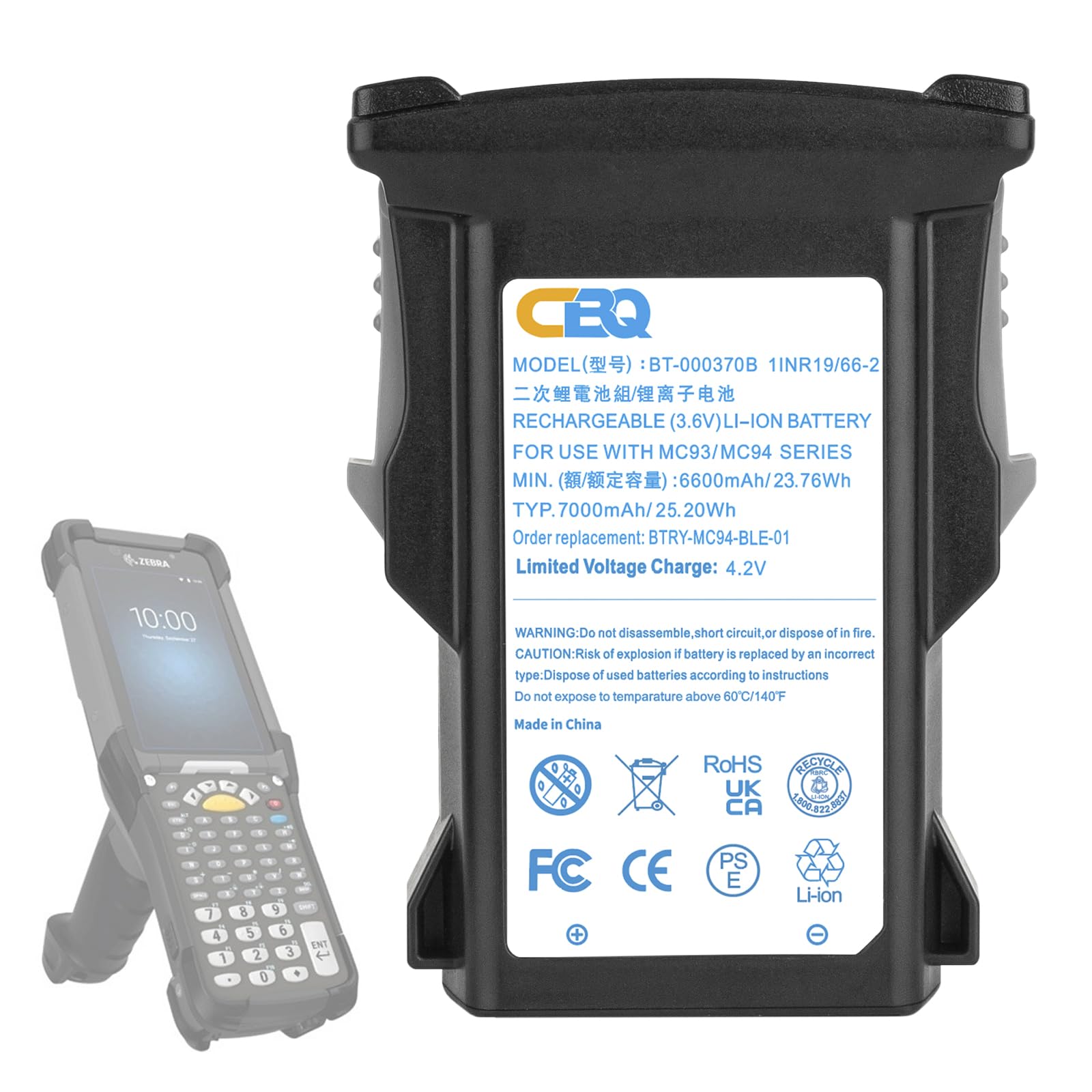 stmページです Amazon.com: CBQ 7000mAh BT-000370 for Zebra MC93 Battery