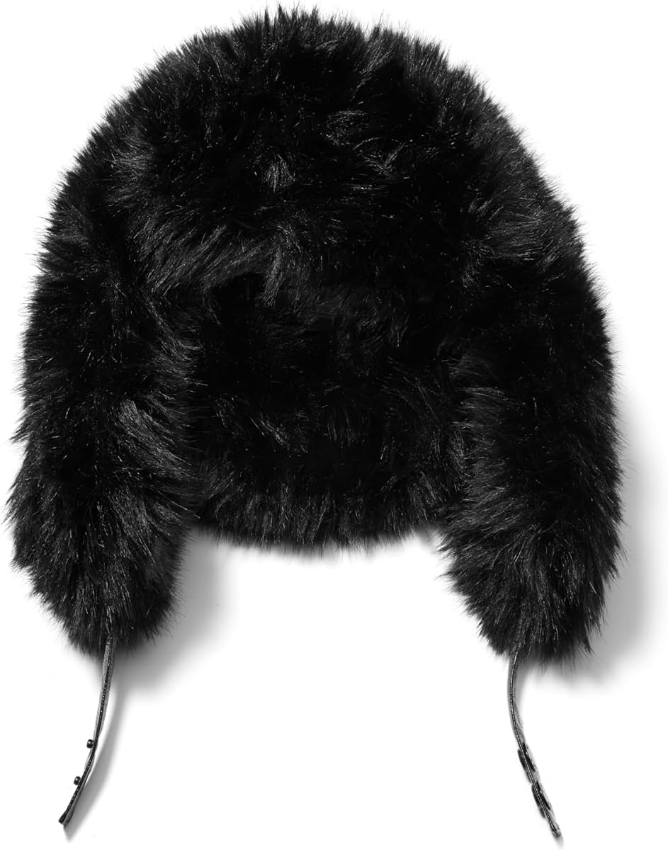 Women's Faux Fur Trapper Hat, Black/Black, One Size