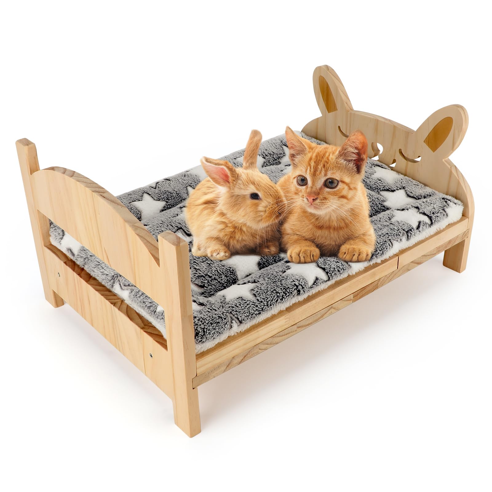 Mfsdai Cama de conejo con alfombrilla suave, casa de animales pequeños desmontable, accesorio para conejos, conejillo interior para mascotas pequeñas, cobayas, hámster, hurón, conejillo de chinchilla