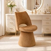 360 Swivel Vanity Chair, Brown Upholstered Makeup Chair with Back