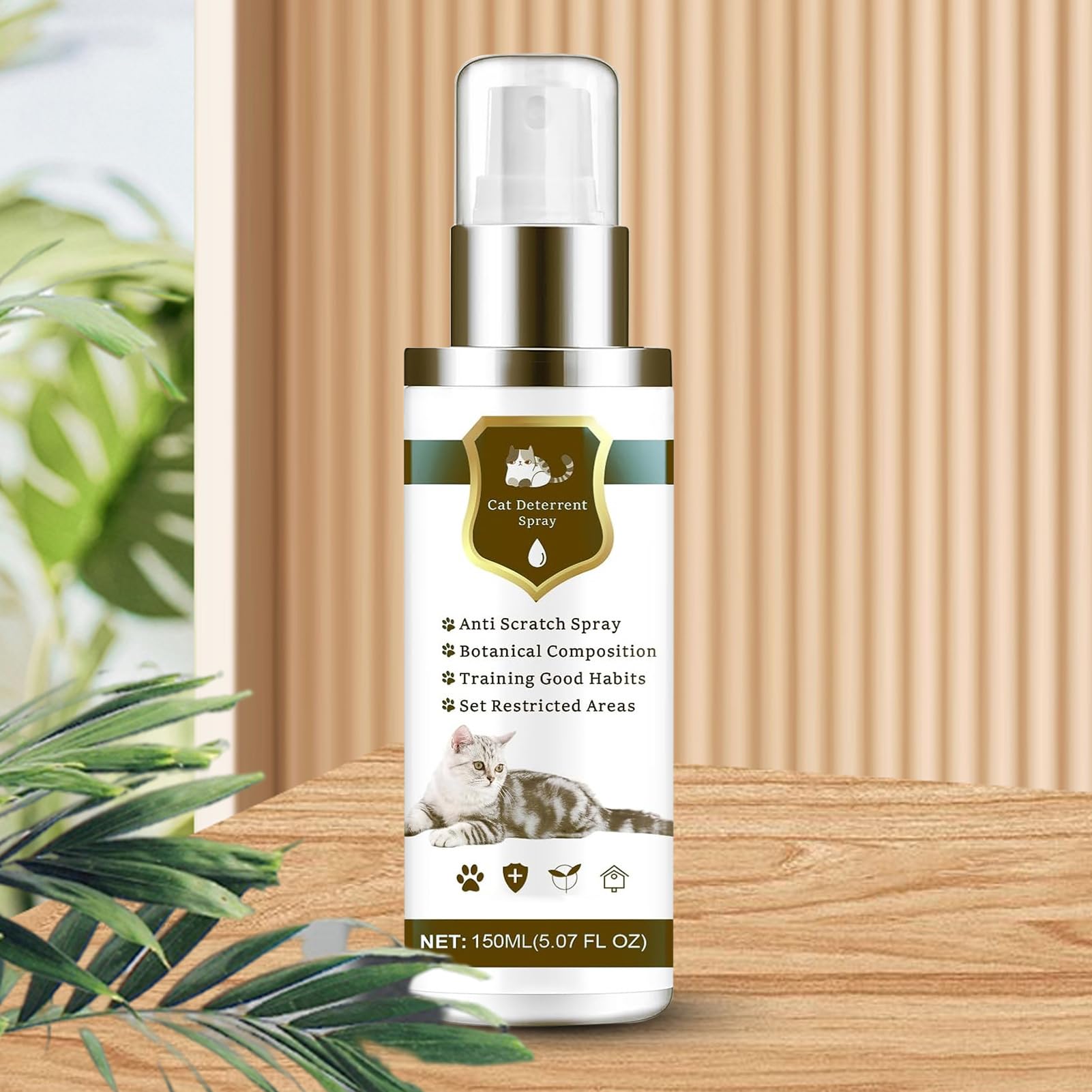 Spray Antigatos | 150ml Seguro Natural Antiarañazos - Control Interior Felino,Protege Neumáticos Sofás Alfombras Césped Patio Balcón Terraza Piscina