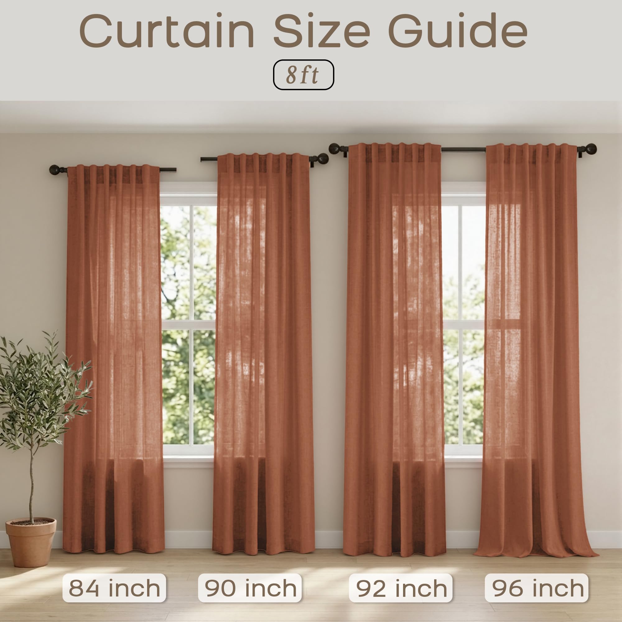 Cortinas para Salas Modernas Bohemian-Vorhänge für Wohnzimmer, mit Rückenlasche, Boho-Stil, Leinen, halbtransparent, Terrakotta-Vorhang, 228 cm lang, 2 Paneele, Cooles, maximalistisches Rost-Dekor