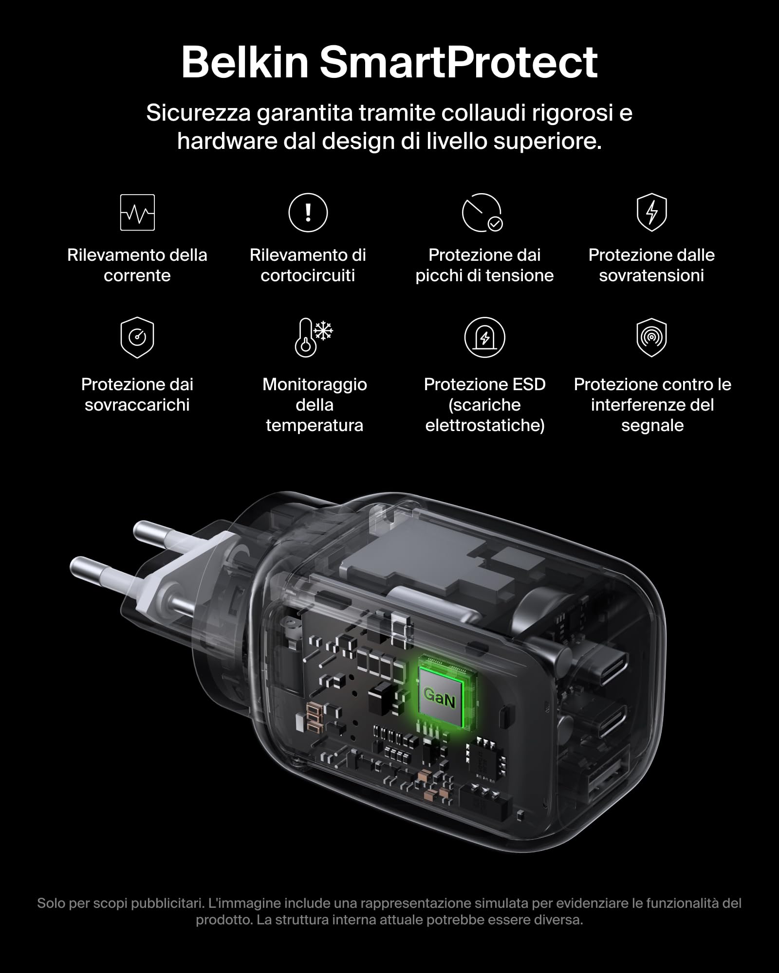 Belkin Caricatore da muro GaN USBC a 3 porte da 100 W, 2 porte USBC e 1 porta USBA, Spine incluse per UE-UK-US, Ricarica Rapida per MacBook, iPhone, iPad Pro, Samsung Galaxy, Google Pixel - Bianco