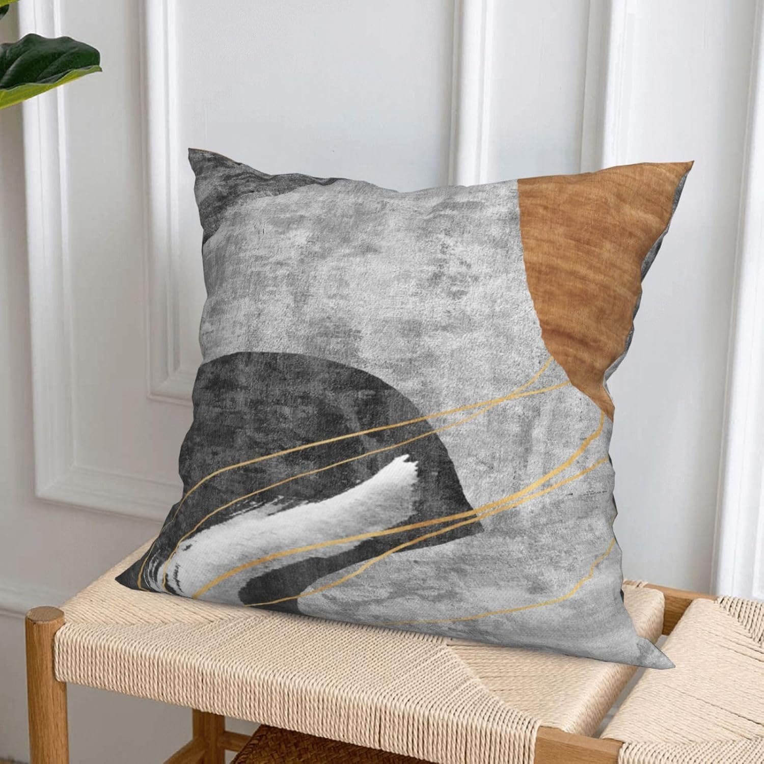 HOSTECCO Grey and Brown Geometric Throw Pillow Covers 20x20 inch Set of 4 Abstract Pillow Cases Contemporary Minimalist Decorative Cushion Covers for Sofa Couch