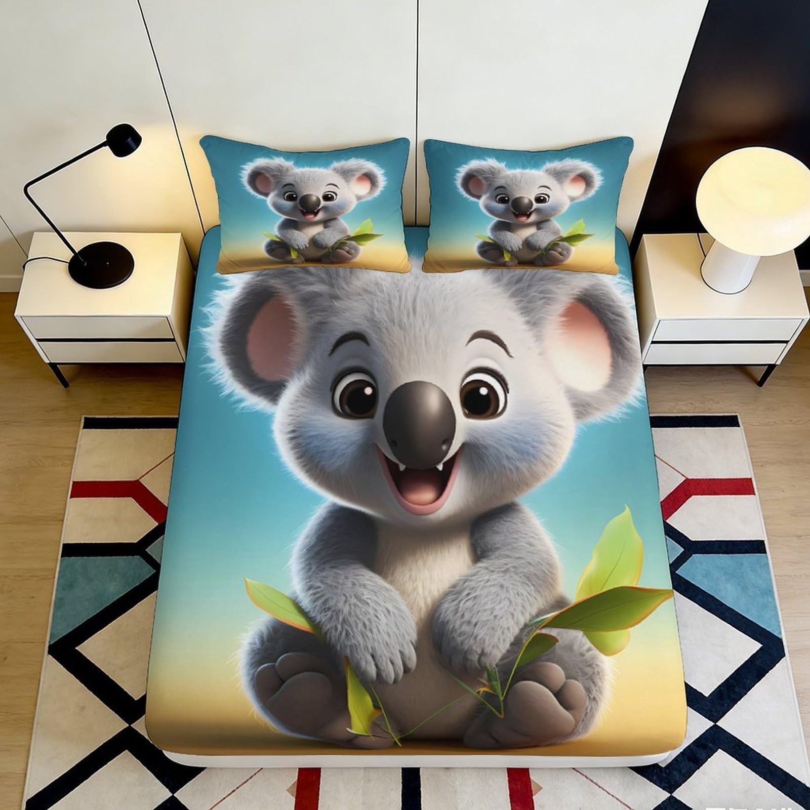 Pnayamiorkfel Style-3 3D Printed Cartoon Koala Fitted Sheet Microfiber Soft Anti-Slip Animal Mattress Cover For Bedroom Guest Room Decor 90X200x25cm