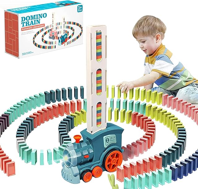 Domino Train Toy Set, Automatic Domino Laying Electric Train Kids Construction and Stacking Dominoes Game Toys for Best Christmas Brithday Gifts for Boys and Girls (60PCS Blocks)