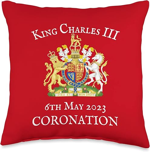 KING CHARLES III, GREAT BRITISH MONARCH, UK ROYAL King Charles III 2023 Coronation, British Royal Coat of ARMS Throw Pillow, 16x16, Multicolor