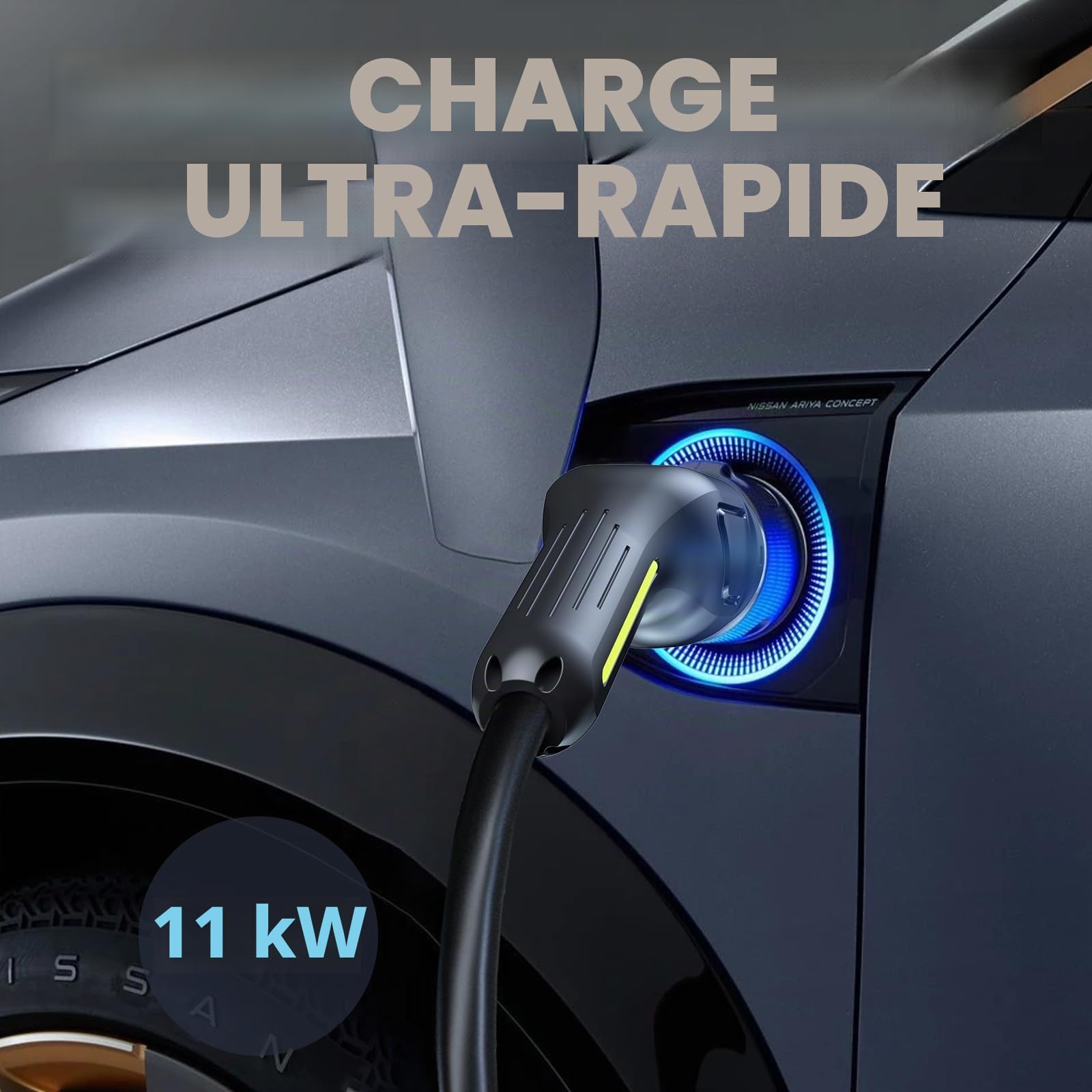 Chargeur Voiture Electrique,11KW EV Chargeur Type 2,Câble Type 2 Schuko,Courant réglable [3-phasé][6-16A],Câble de Charge 5M,IP65 étanche,Temps de Charge réglable[30Min-5H]