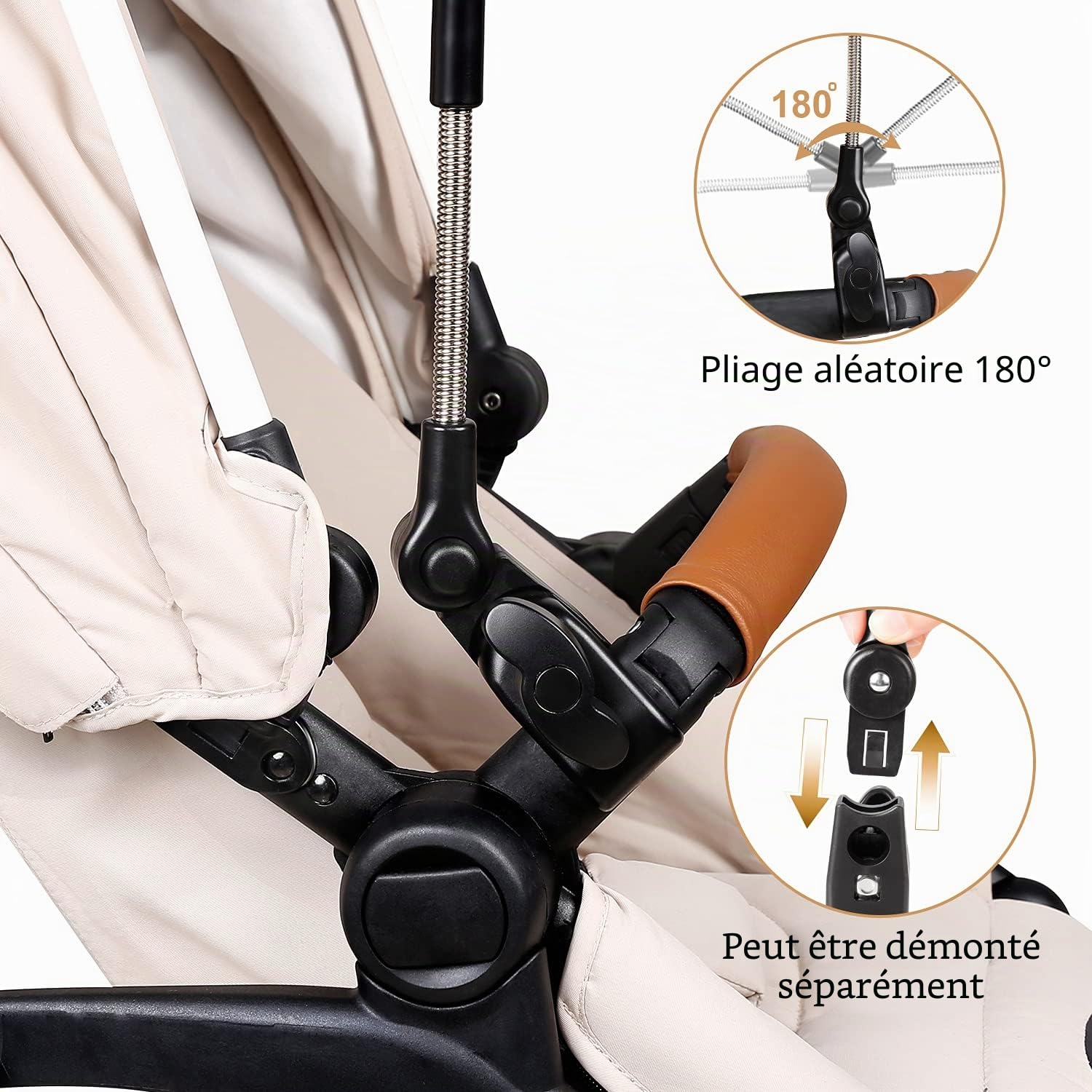 Parasol Universel, 72 cm Ombrelle pour Poussette, Protection UV 50+, avec Une Poignée Parapluie pour Poussette et Buggy - Noir