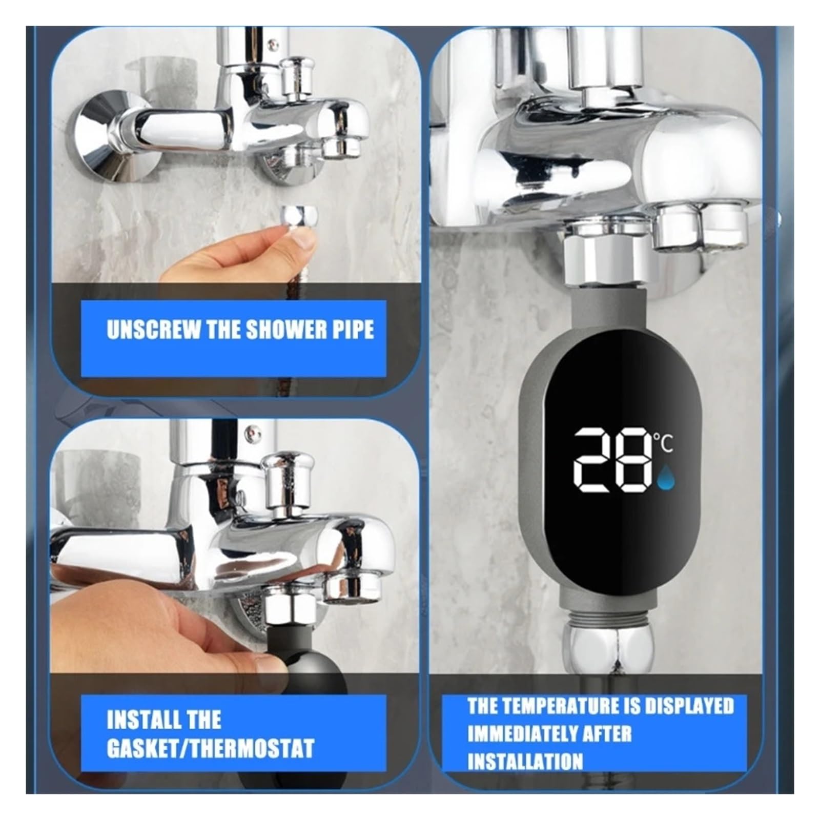 Termometro a LED per doccia. Misuratore intelligente a temperatura 'acqua for il bagno dei bambini con ampio schermo LED, accessorio da bagno di facile installazione Display digitale della temperatura