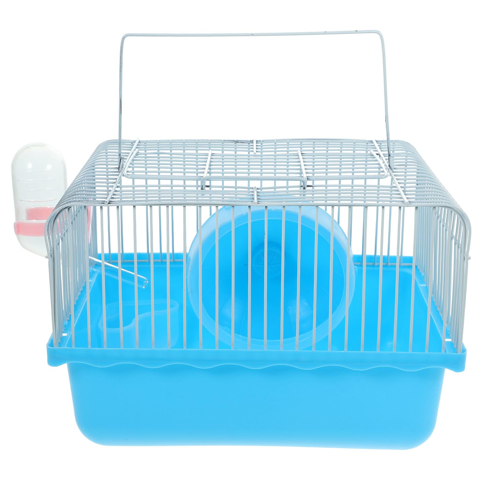TEHAUX Small Animal Carry Cage Blue Travel Cage with Handle, Guinea Pig Carrier, Rat, Gerbil, Bird, Squirrel Carrier with Hamster Wheel and Water Bottle