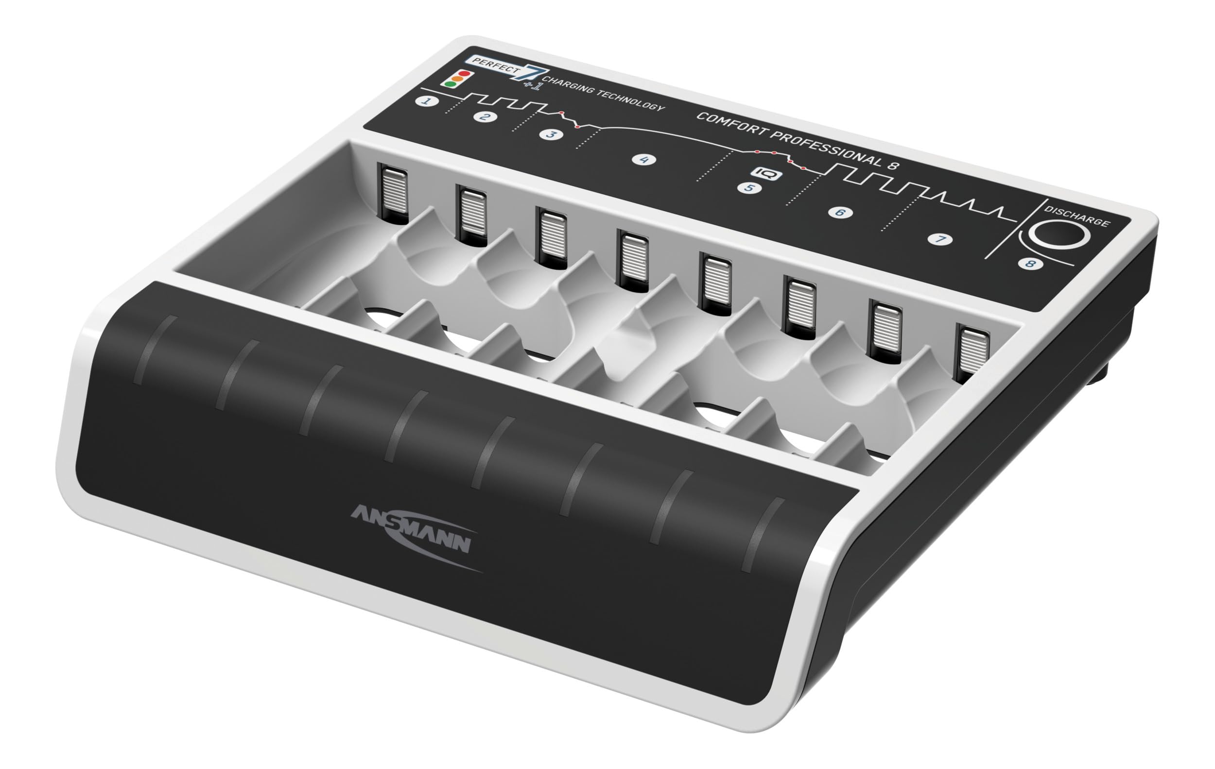 ANSMANN Cargador rápido con Entrada USB para 1 a 8 baterías NiMH de tamaños Micro AAA y Mignon AA, Comfort Professional 8