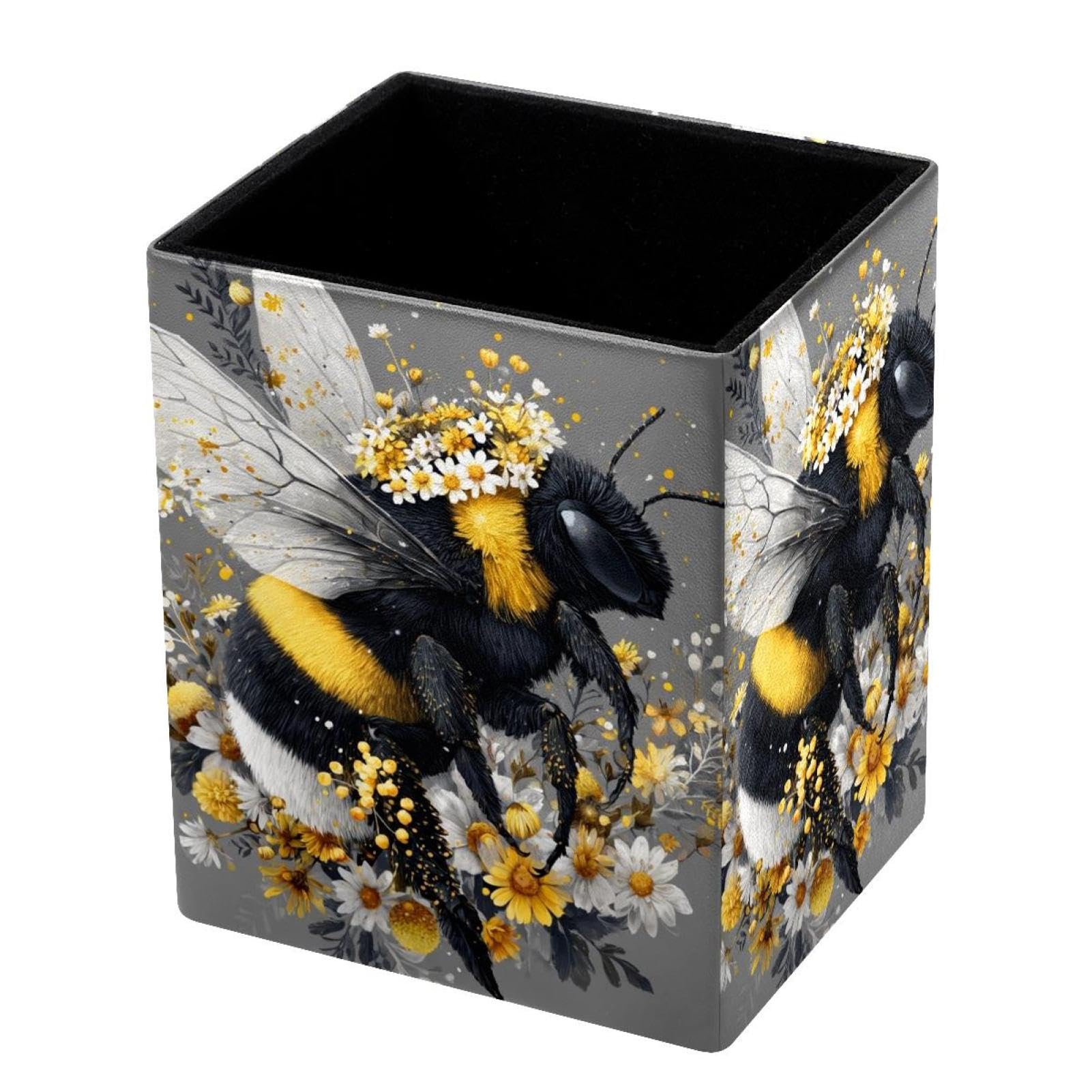 VAPOKF Pencil Holders for Desk, Bee Printed Pen Holders Pen Pot Makeup Brushes Storage Desktop Stationery Supplies Organiser for Home Office