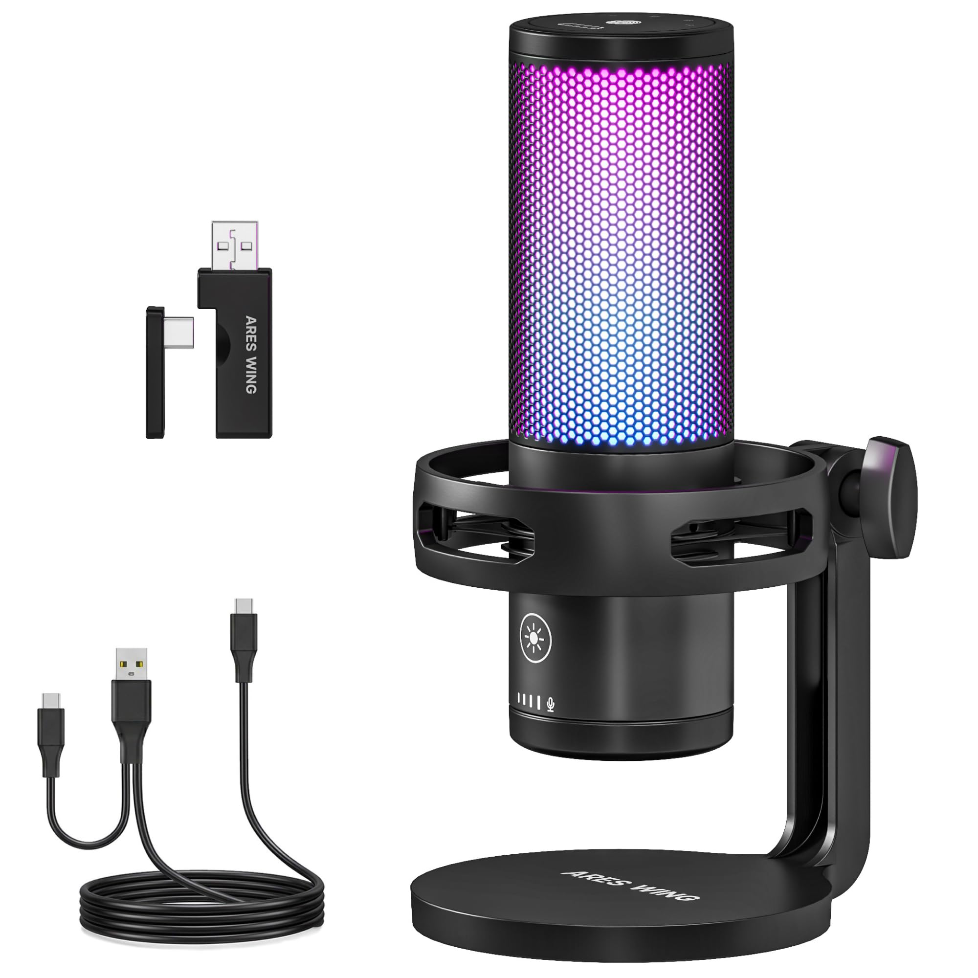 ARES WING USB Gaming Condenser Microphone with RGB Light, for Streaming | Cardioid Podcast Mic, Noise Reduction, Quick Mute, Shock Mount, Headphone Jack, Gain Knob for PC/Mac Discord Twitch YouTube-image-12
