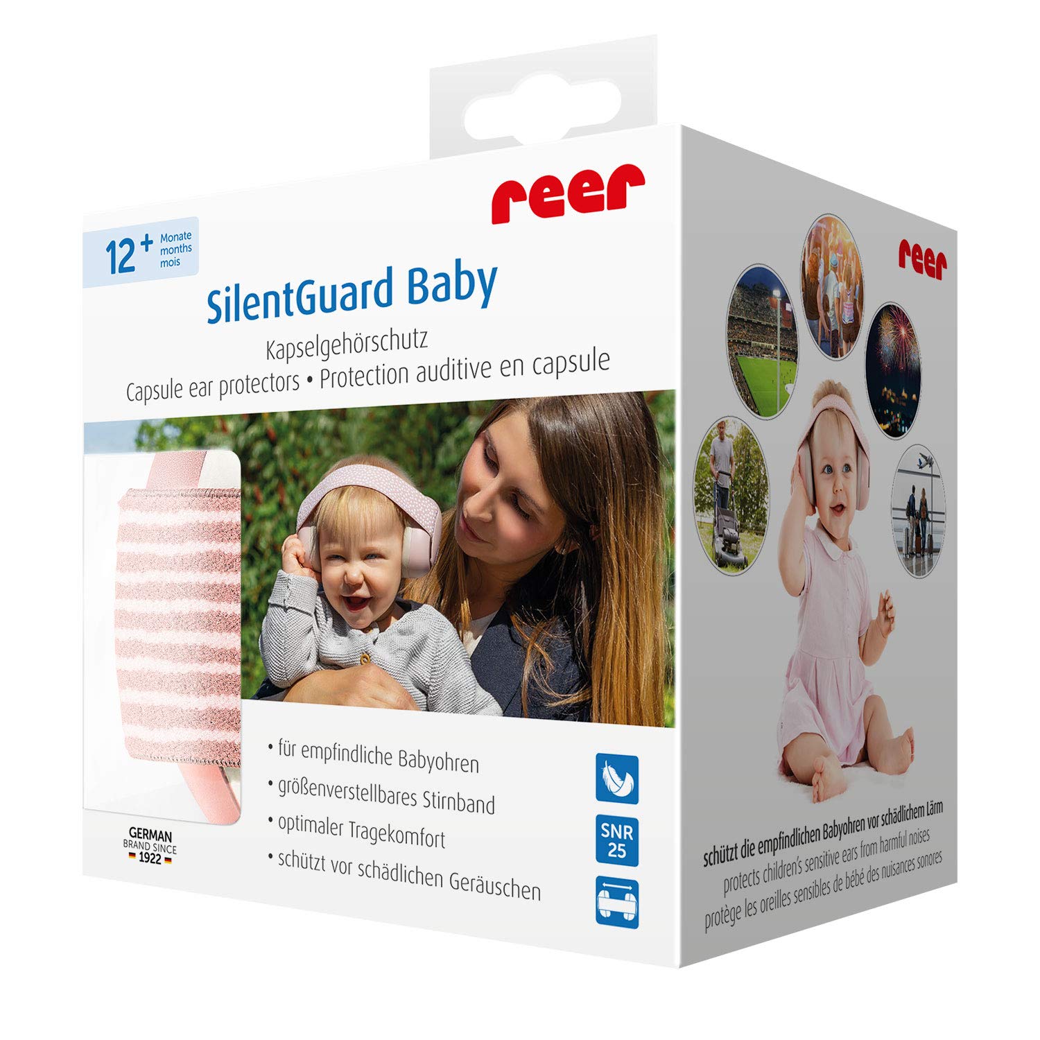 Reer 53063 Silentguard - Protectores Auditivos Para Bebés (suaves Y Ligeros, Para La Cabeza Sensible Del Bebé), color Rosa, Talla única, 1000 ml