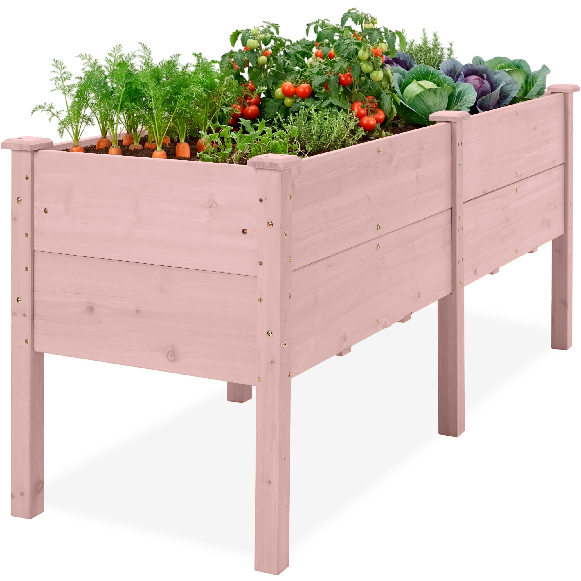 Best Choice Products 72" x 24" x 30" Raised Garden Bed with Extra Deep 16" Depth, Elevated Wood Planter Box Stand for Backyard, Patio, Balcony, Natural Fir Wood - Pink