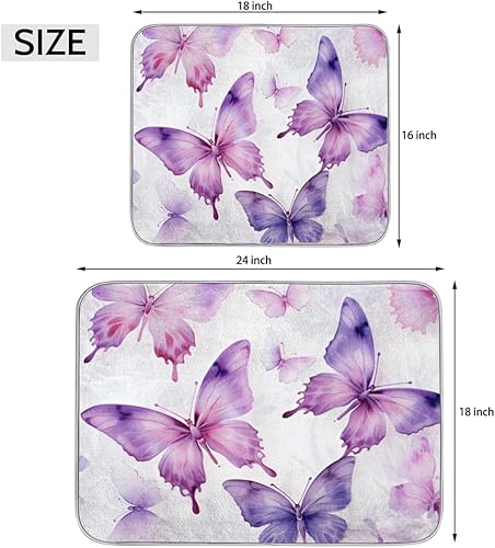 Miniatura 8 de Butterflies - Tapete de secado de platos de alta calidad para encimera de cocina, tela de poliéster absorbente, respaldo antideslizante, ideal para