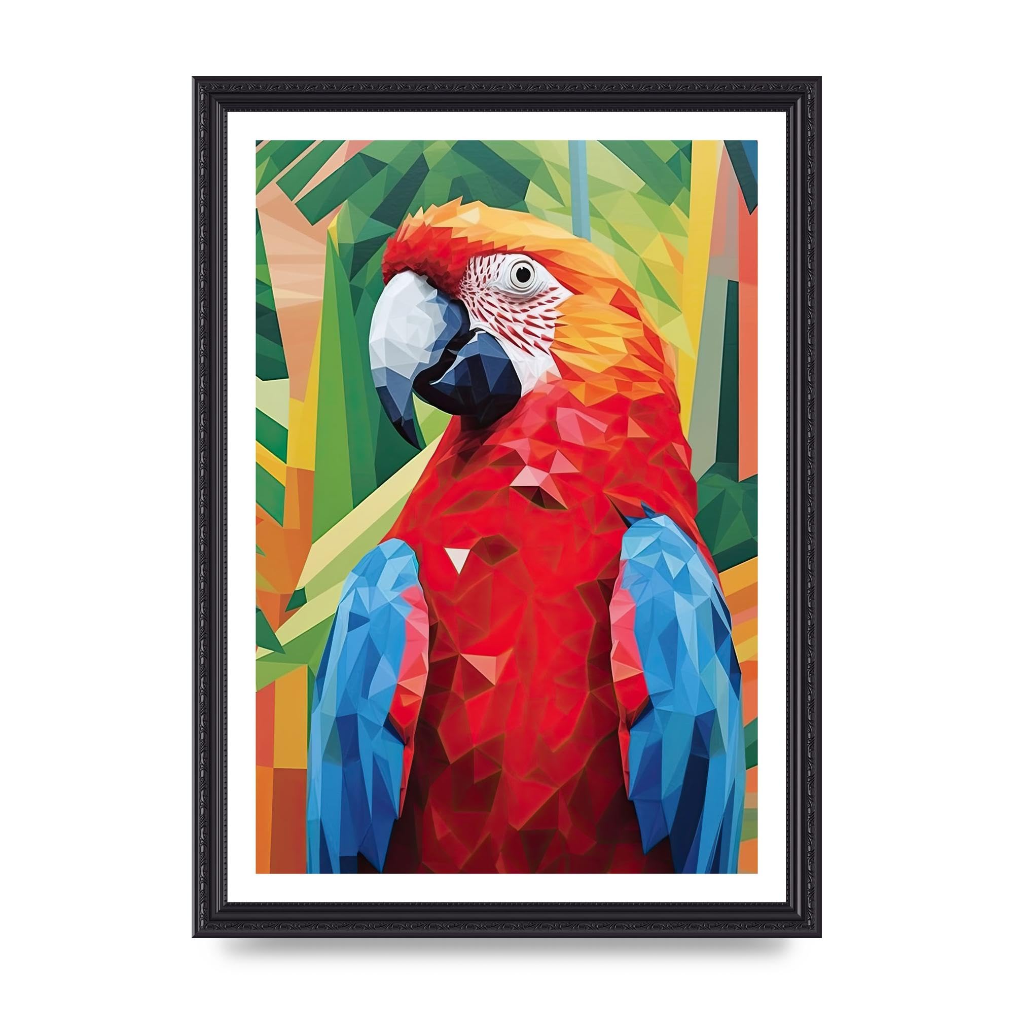 Lithobee - Polygonal macaw parrot Home Wall Art Prints in Sizes A2, A3 & A4 Framed in a Stylish Quality Coloured Frame or Unframed - A3 Black Ornate Frame