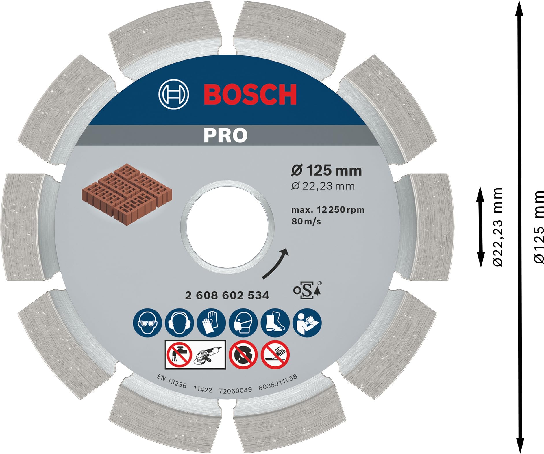 Bosch 1x Disque à tronçonnage diamant PRO Mortar , alésage 22,23 mm (pour Brique, Ø 125 mm, Professional Accessoire Petite meuleuse angulaire)