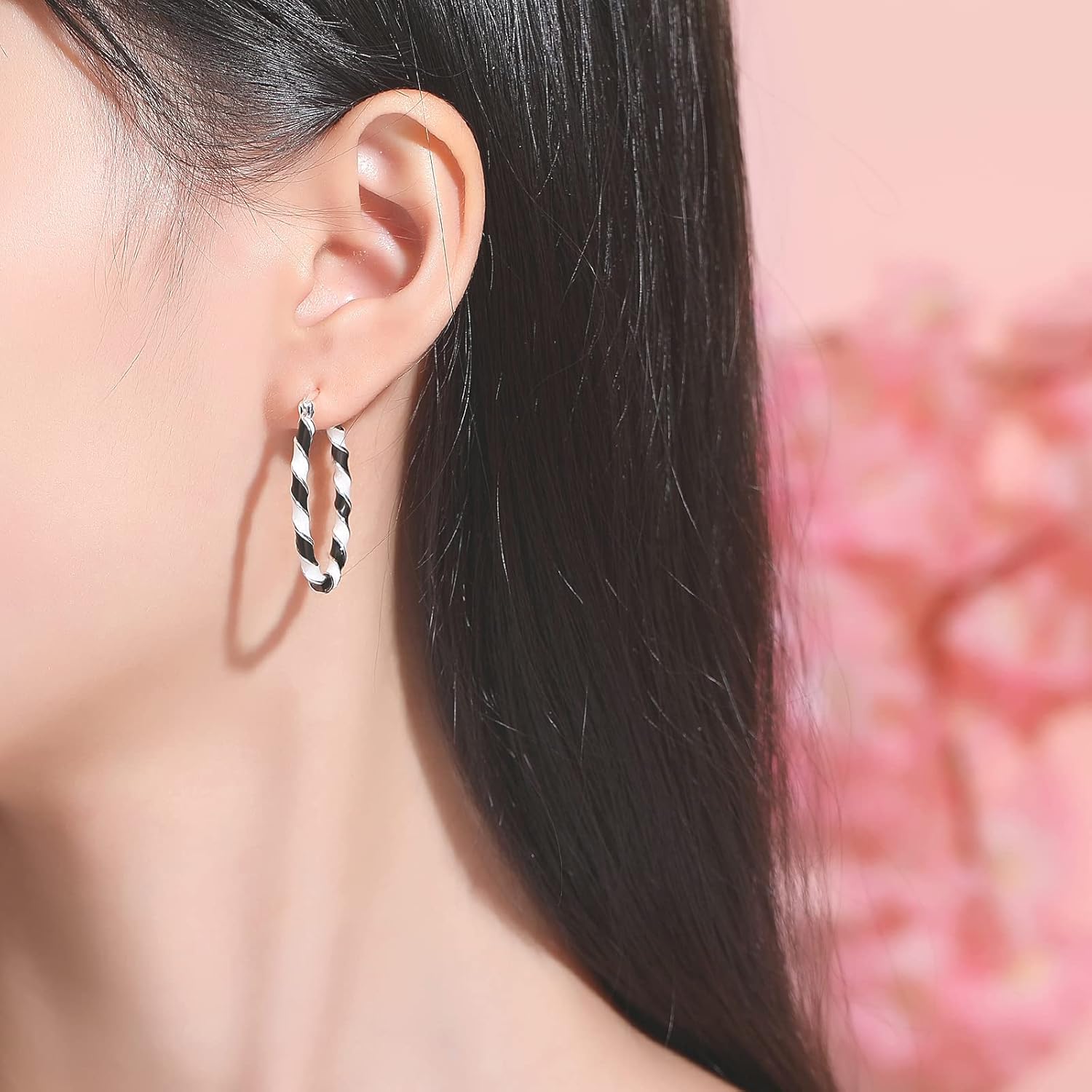 Twist Earrings-Enamel Twist Hoop Earrings, Silver Hoop Earrings For Women Statement Earrings