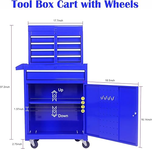 Miniatura 136 de Carro de herramientas de 4 cajones con ruedas, multifuncional, almacenamiento de herramientas, cajones, herramienta rodante, organizador