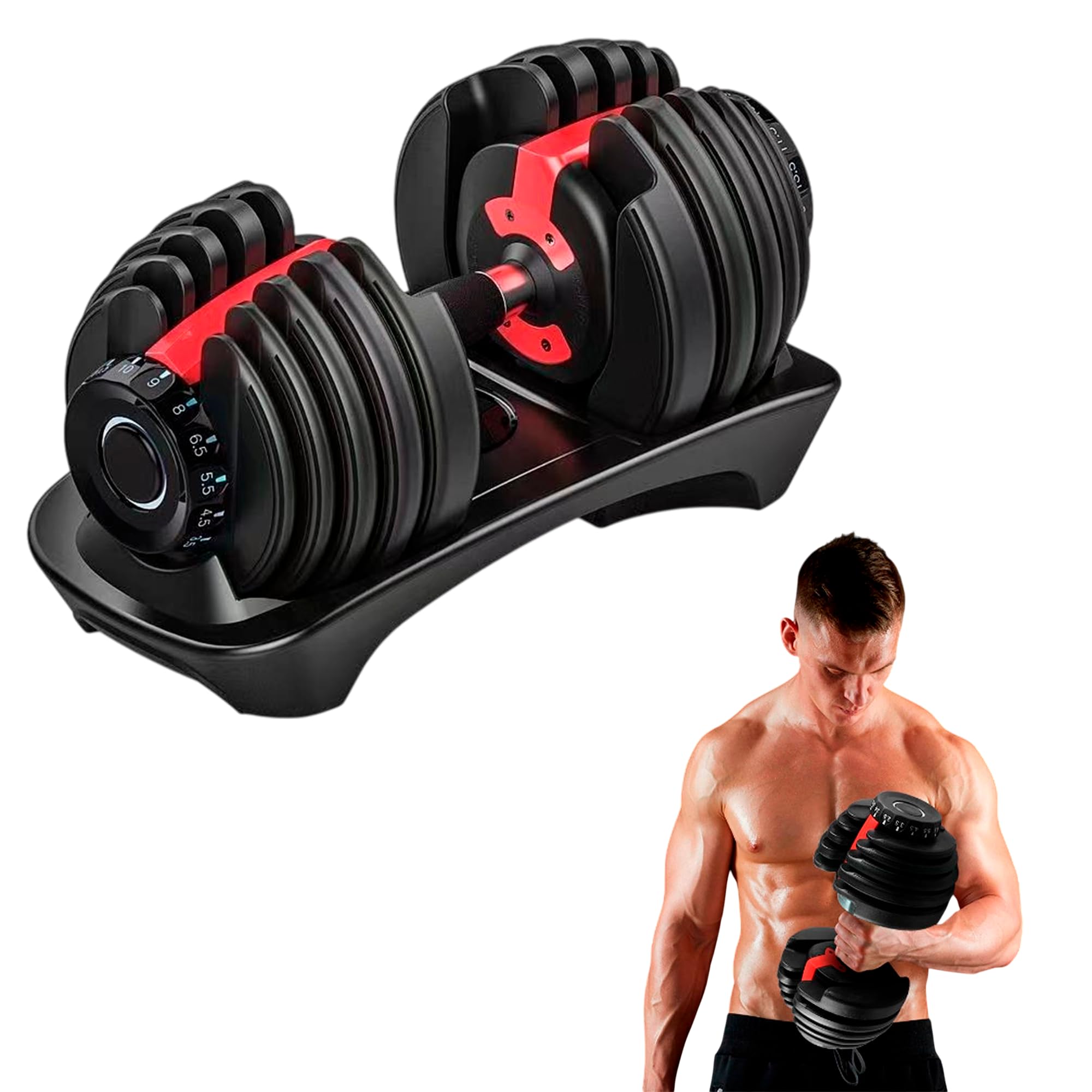 Bluelander Mancuerna Ajustable de 5 a 52.5 Libras (2 a 24 Kg), Mancuernas de Ejercicio, Pesa Ajustable, Mancuerna para Ejercicios Hombre Mujer, Mancuernas Para Ejercicios, Pesas de Ejercicio