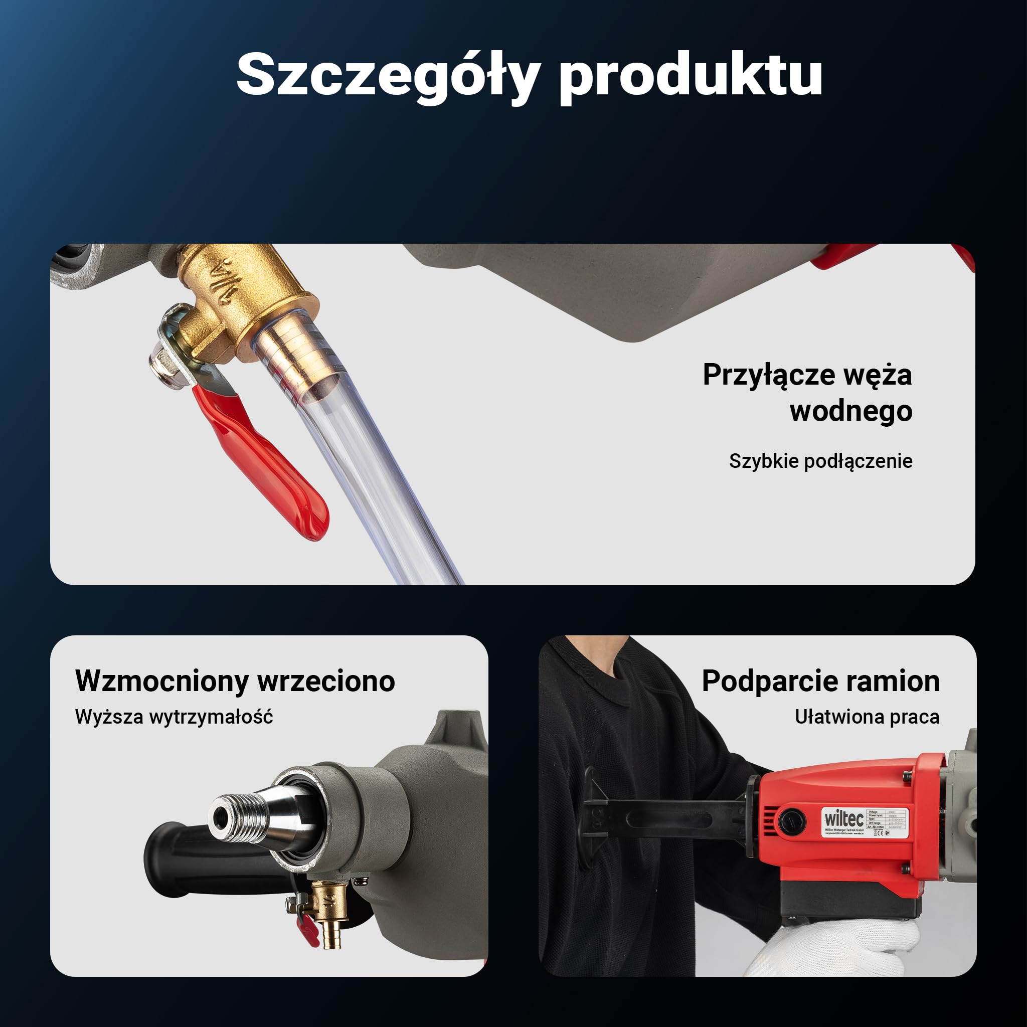 Wiltec Wiertarka rdzeniowa do 110 mm Wiertarka rdzeniowa na mokro 2080 W 1700 obr./min z walizką transportową i akcesoriami