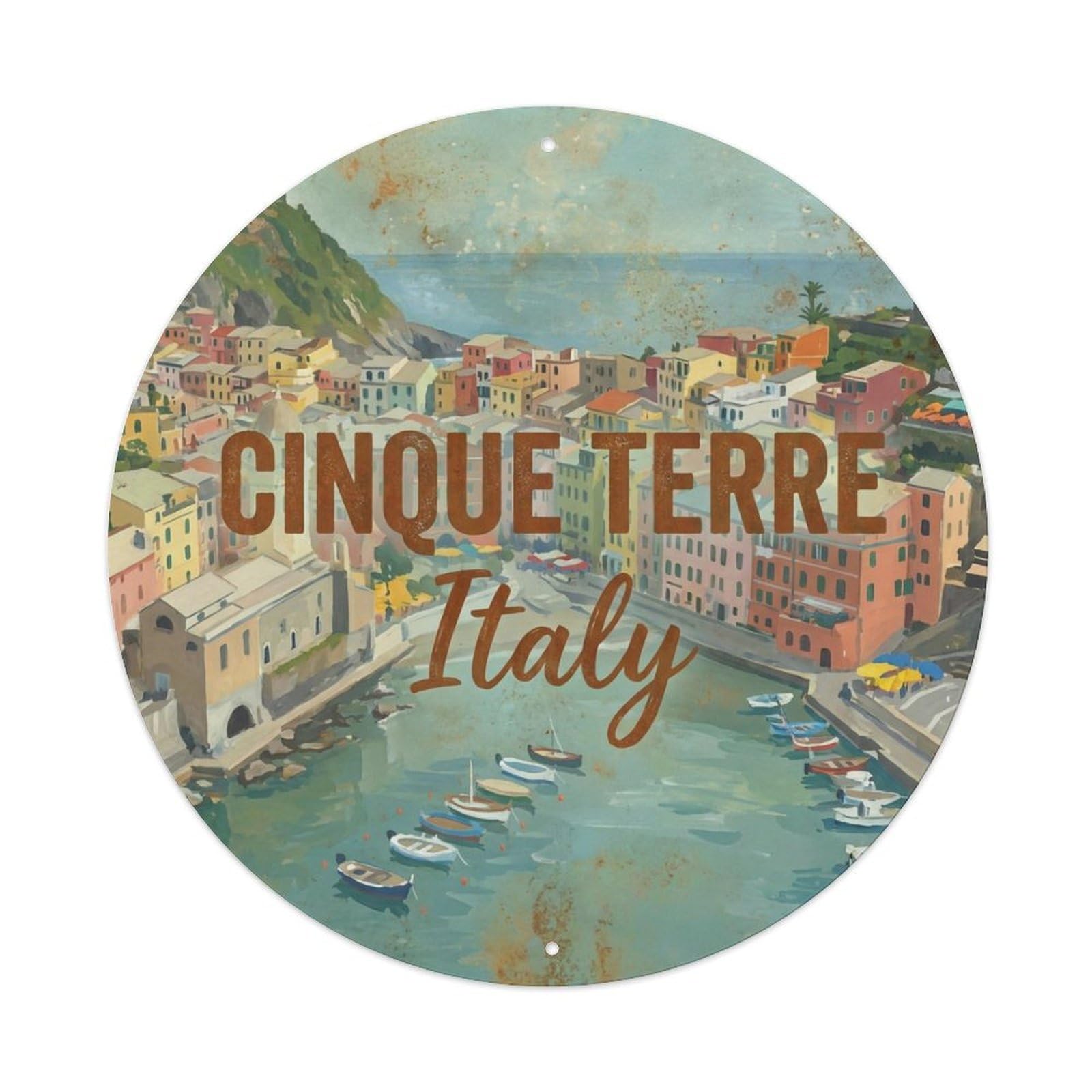 Vintage Travel Cinque Terre Italy Navy Metal Tin Sign