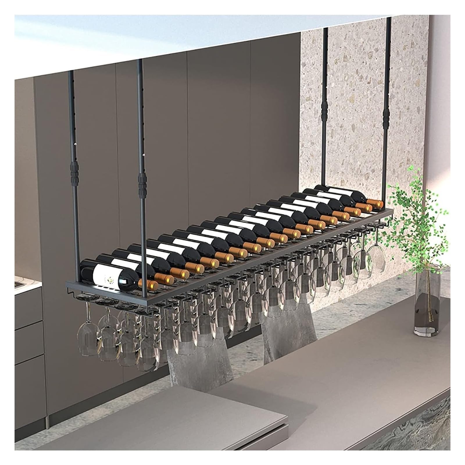 Porte-verres à vin mural réglable pour aménager un coin bar design dans votre cuisine