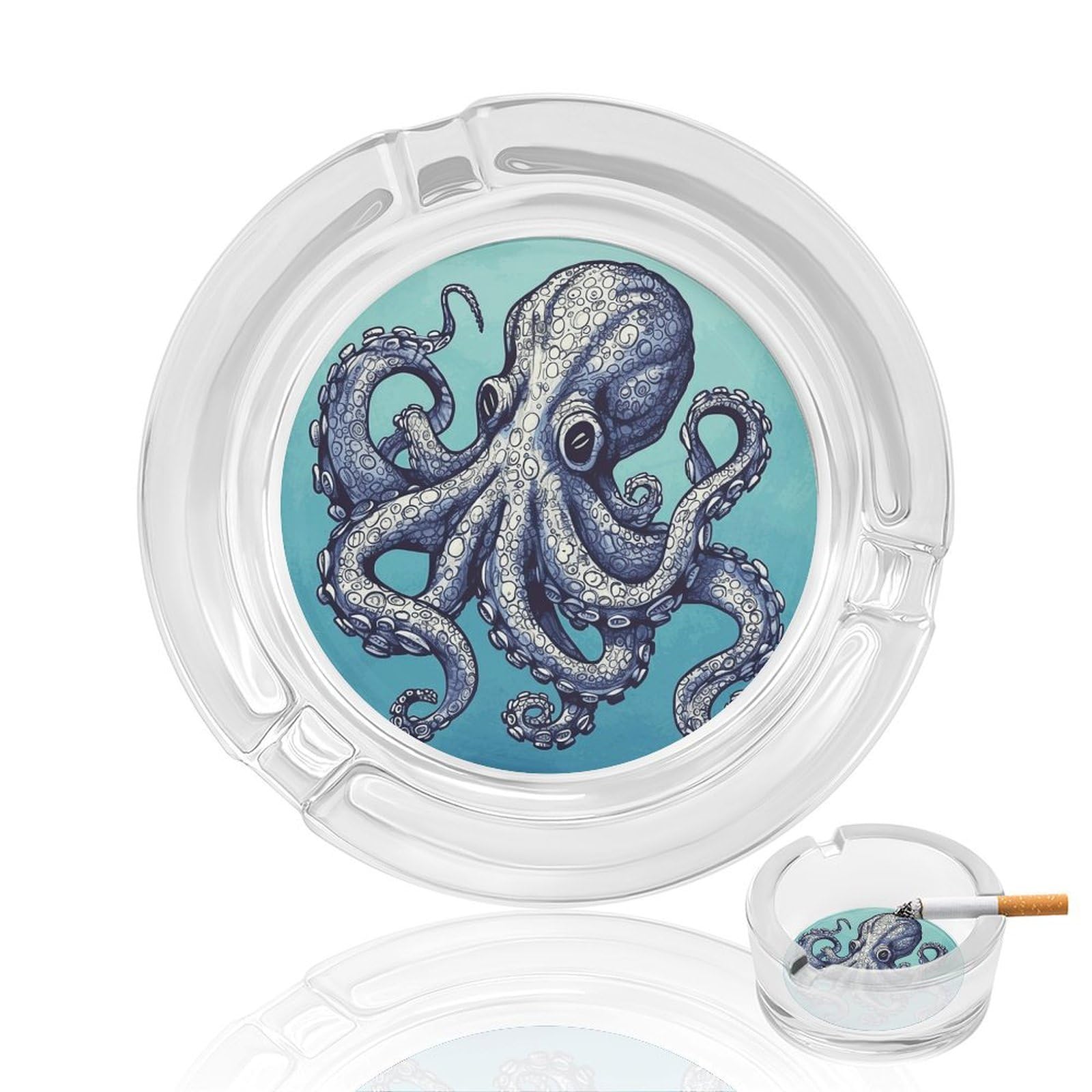 Octopus Design Ashtray, Modern Crystal Glass Ash Tray Cigarettes Ashtray Holder Home Office Desktop Tabletop Decoration,Crystal Clear (4.8")