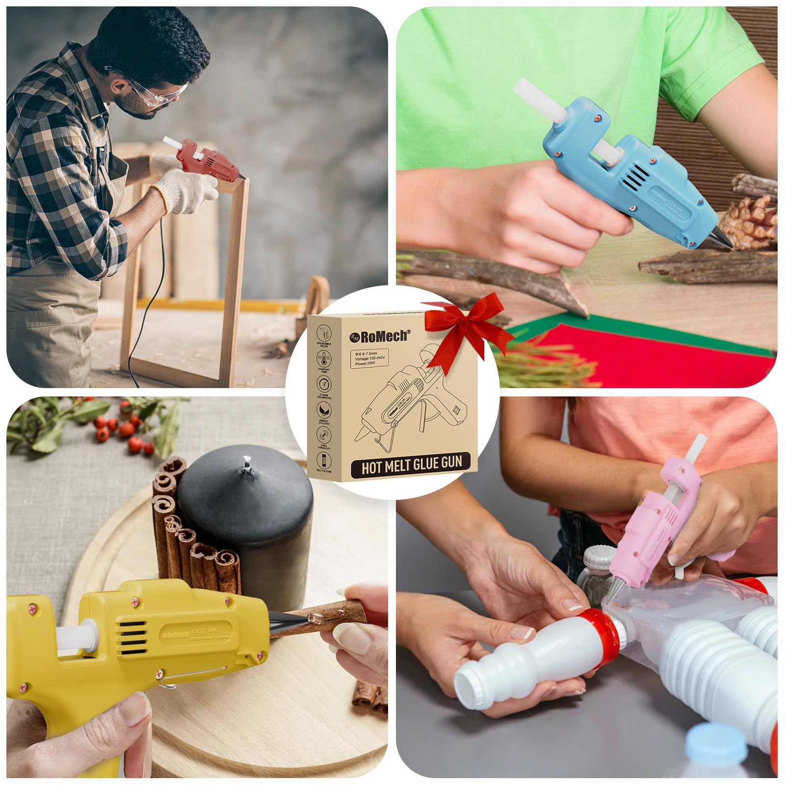 ROMECH 20W Mini Hot Glue Gun with 30 Glue Sticks Set, Fast Preheating Hot Glue Gun Kit Heavy Duty Gluegun for Craft, DIY, Repairs (): Red