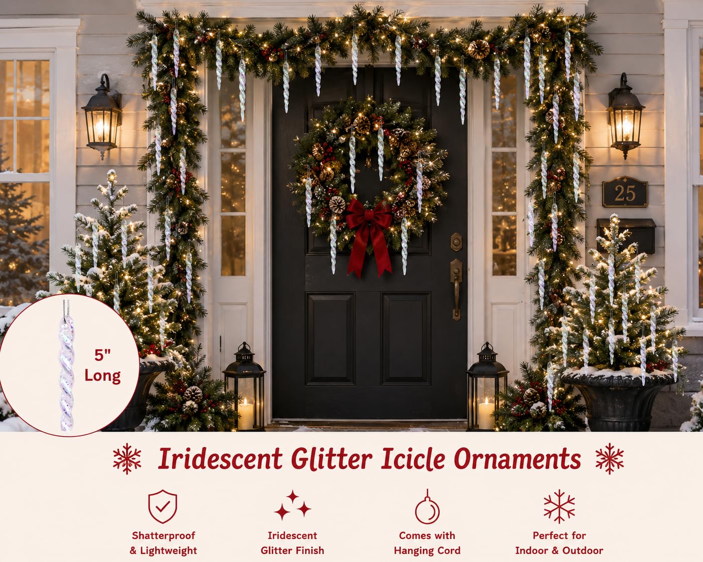 Klares, schillerndes Eiszapfen, bruchsicher, Christbaumschmuck Weihnachtsdekoration, 48 Stück, funkelnd, klar mit Glitzer, 12,7 cm Eiszapfen