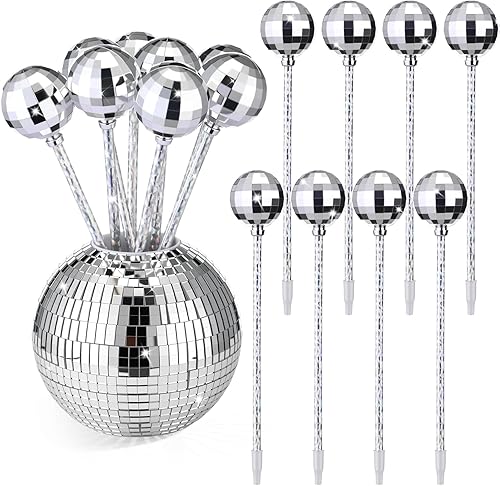 Sherr Portalápices de bola de disco con 8 bolígrafos de discoteca para accesorios de escritorio, espejo plateado, organizador de escritorio elegante
