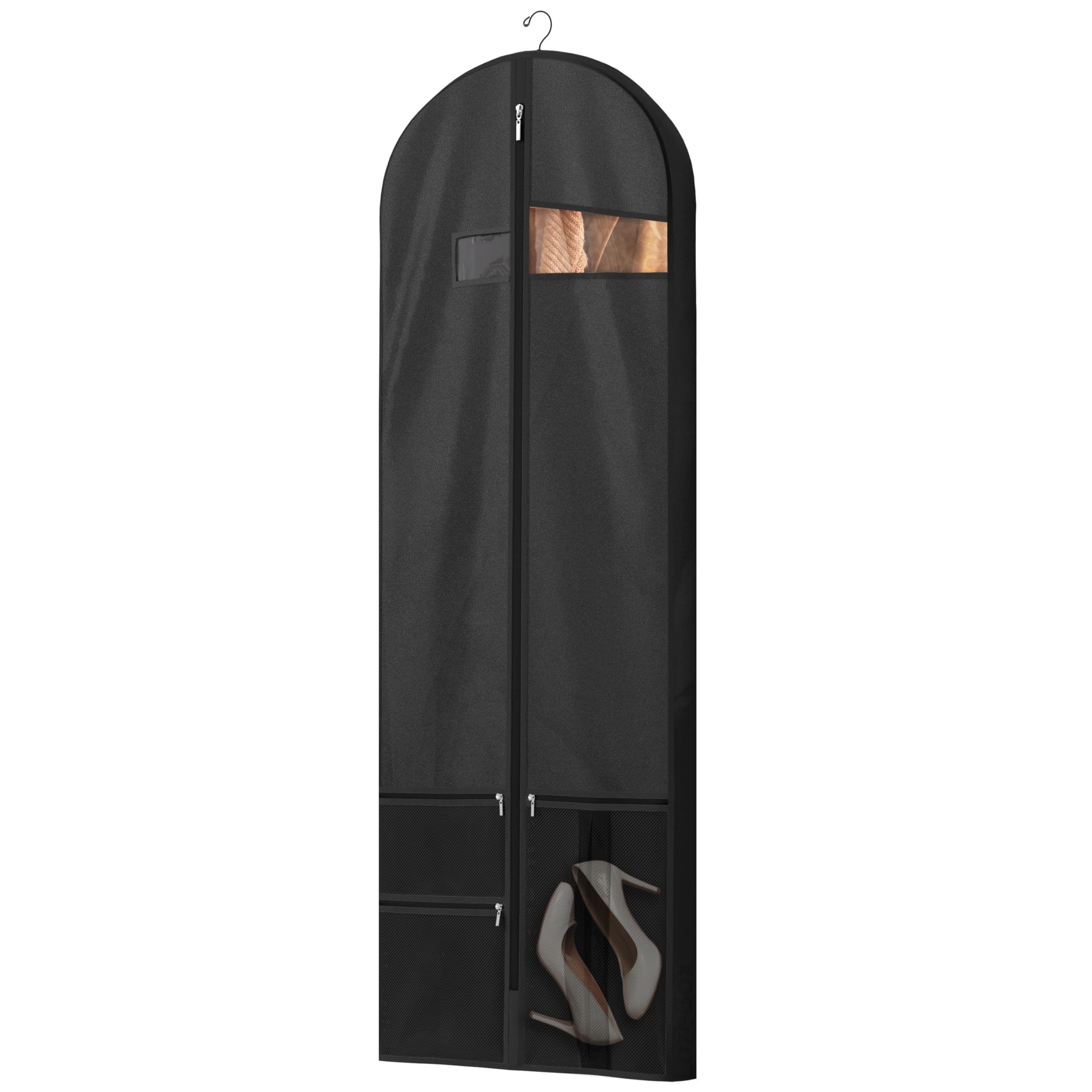 Lazebox 65" Travel Garment Bag with Accessories Zipper Pocket, Heavy Duty Suit Bag for Suits, Tuxedos, Dresses, Coats, Black, 2 packs