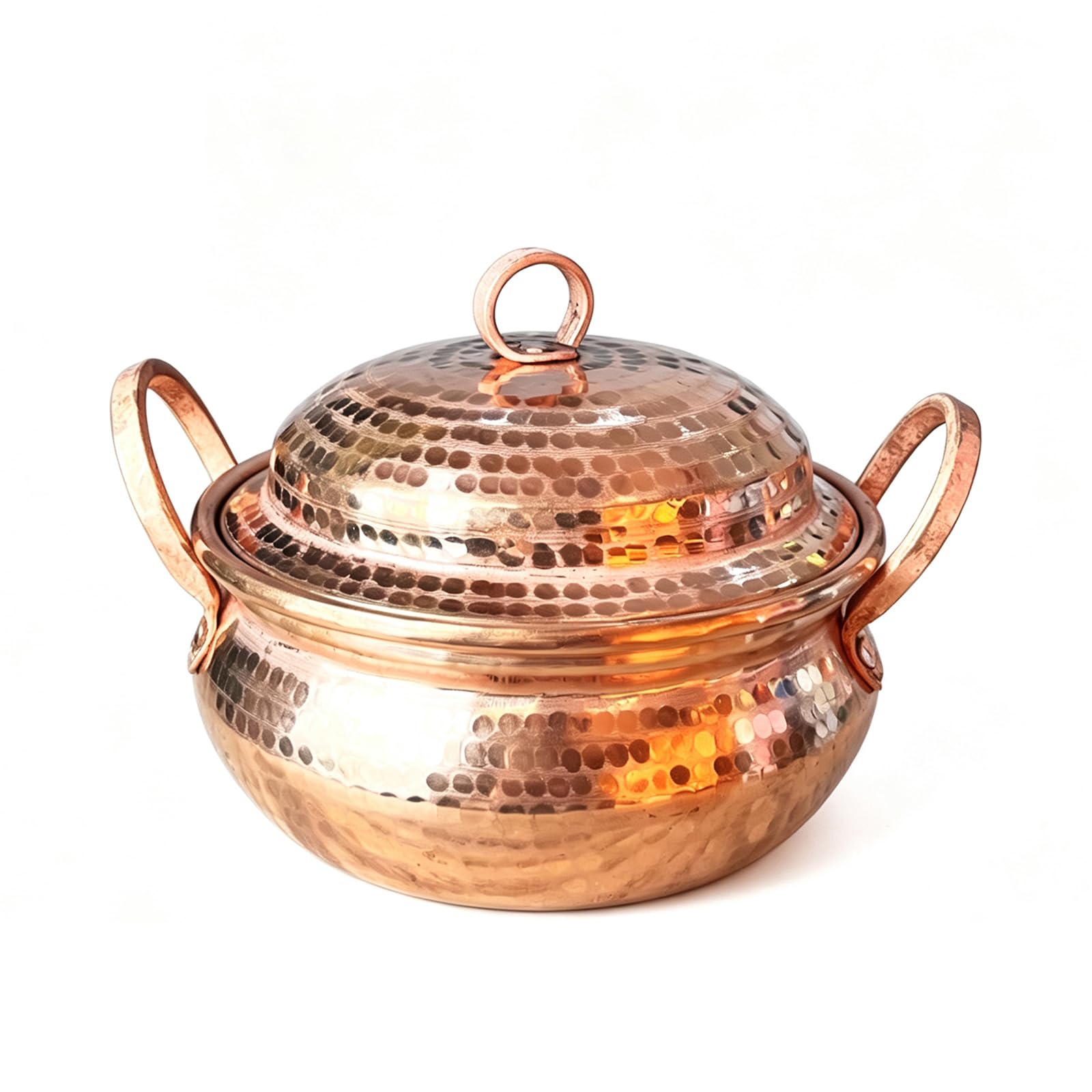Horno holandés de cobre con dos asas y tapa