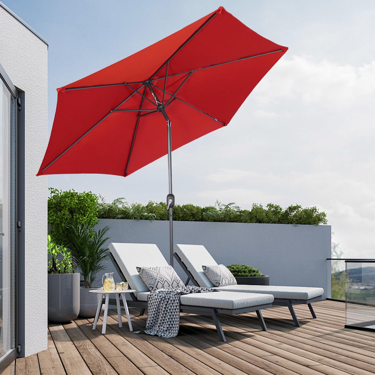 Angel Living 300cm Parasol Manivelle Inclinable de Jardin, Empêche de La Lumière Solaire Directe et Anti-ultraviolet, Parasol pour Patio et Jardin, Toile Balcon Patio Terras (Rouge)