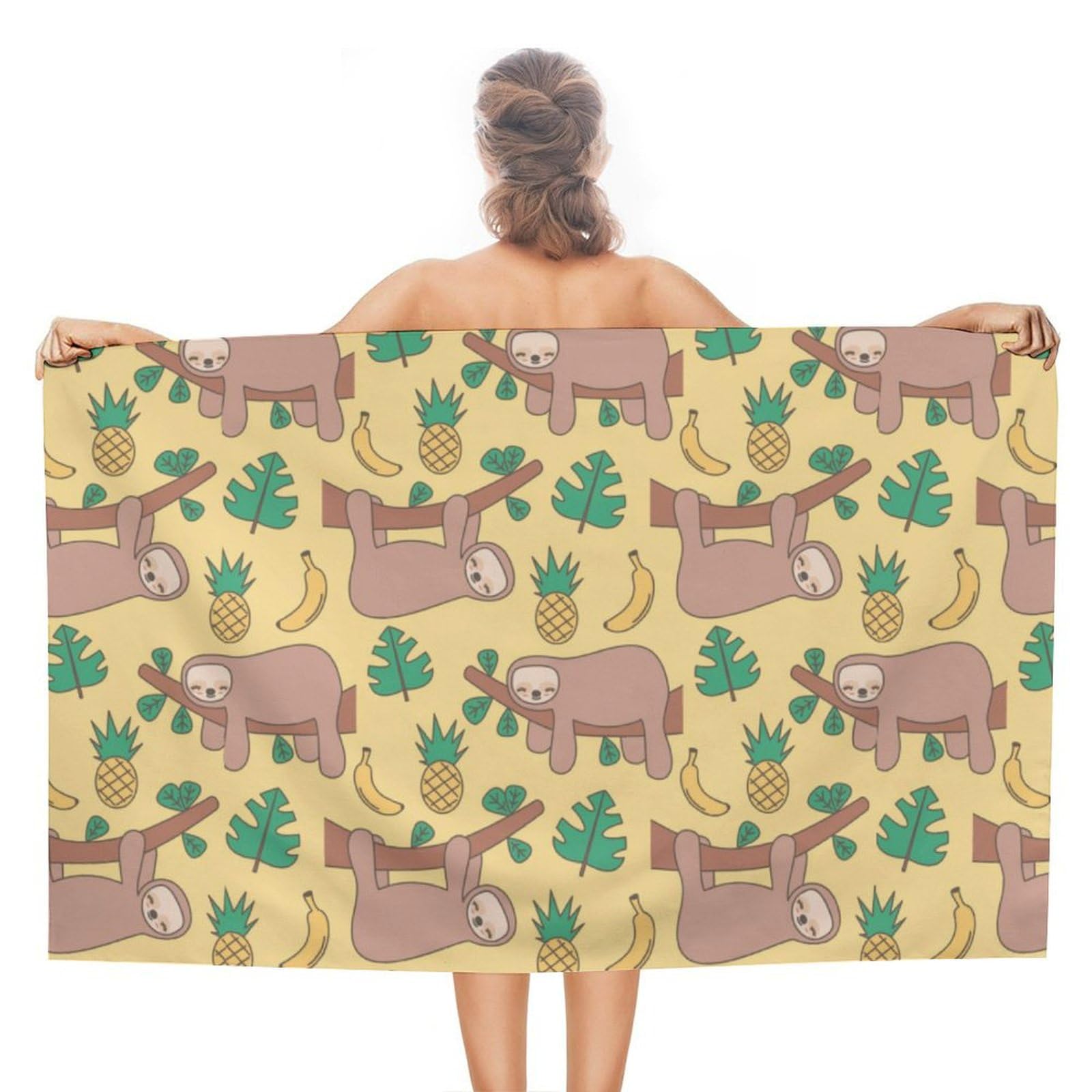 LEDFCVSU Beach Towel, Sloth Banana Pineapple Bath Towel, Absorbent Towel for Swimming, Sports, Travel