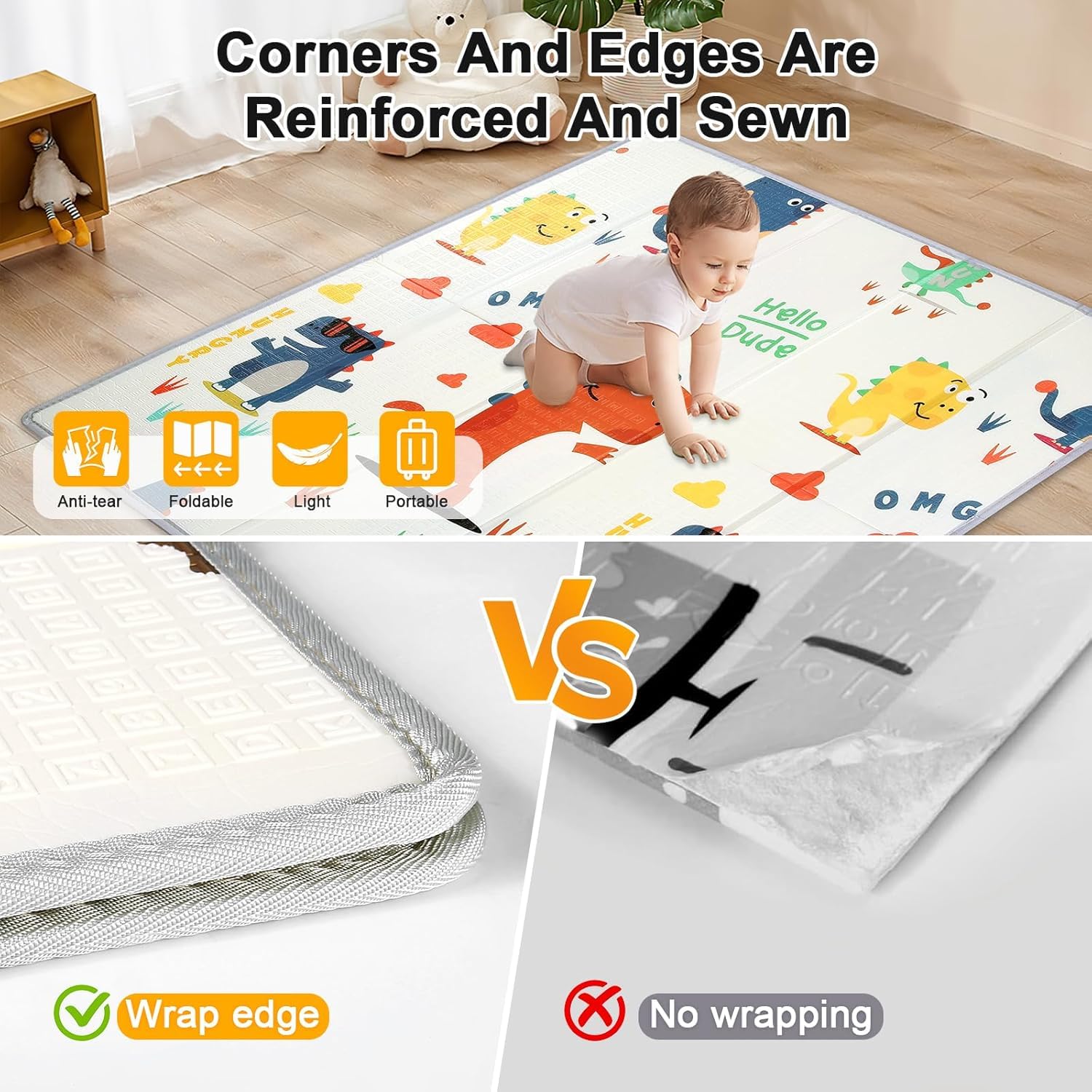 Gutsbox Tappeto Gioco Bambini Pieghevole 120x120x1cm Tappeto Gioco Neonato Pieghevole XPE Tappetino Bambini Pieghevole e Reversibile, Non Tossico, Antiscivolo