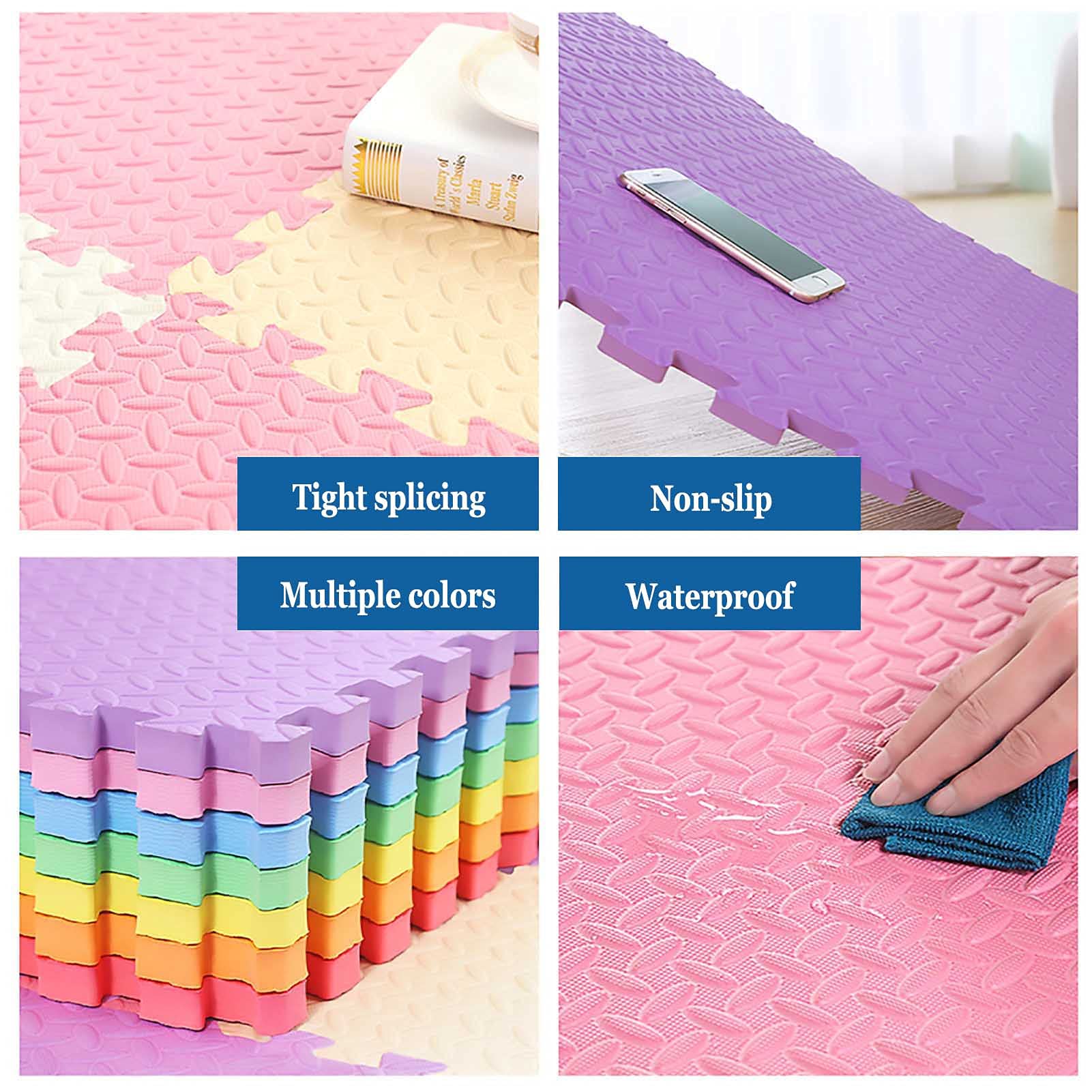 Tapis Puzzle avec Bords Mousse EVA Douce, 30x30x2.5cm Tapis de Jeu pour Enfants Tapis de Puzzle pour Chambre d'enfant Salon Salle de Sport Piscine,White+Pink+Gray,24