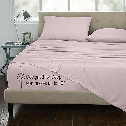 Miniatura 3 de ROYALE LINENS Juego de sábanas de algodón peinado 100% de fibra larga de 300 hilos - Sábanas de cama de 4 piezas tamaño Full - 1 ajustable, 1 plana,