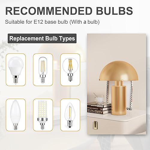 Miniatura 4 de Pia Ricco Lámpara de mesa moderna de hongo dorado de 12 pulgadas con cable enchufable, lámpara de escritorio de metal minimalista, luz de mesita de