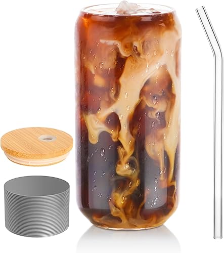 BEWAVE Vaso para beber, vasos con forma de lata de 16 onzas, vasos de café helado, vaso de cerveza, para whisky, refrescos, té, jugo, regalo, con