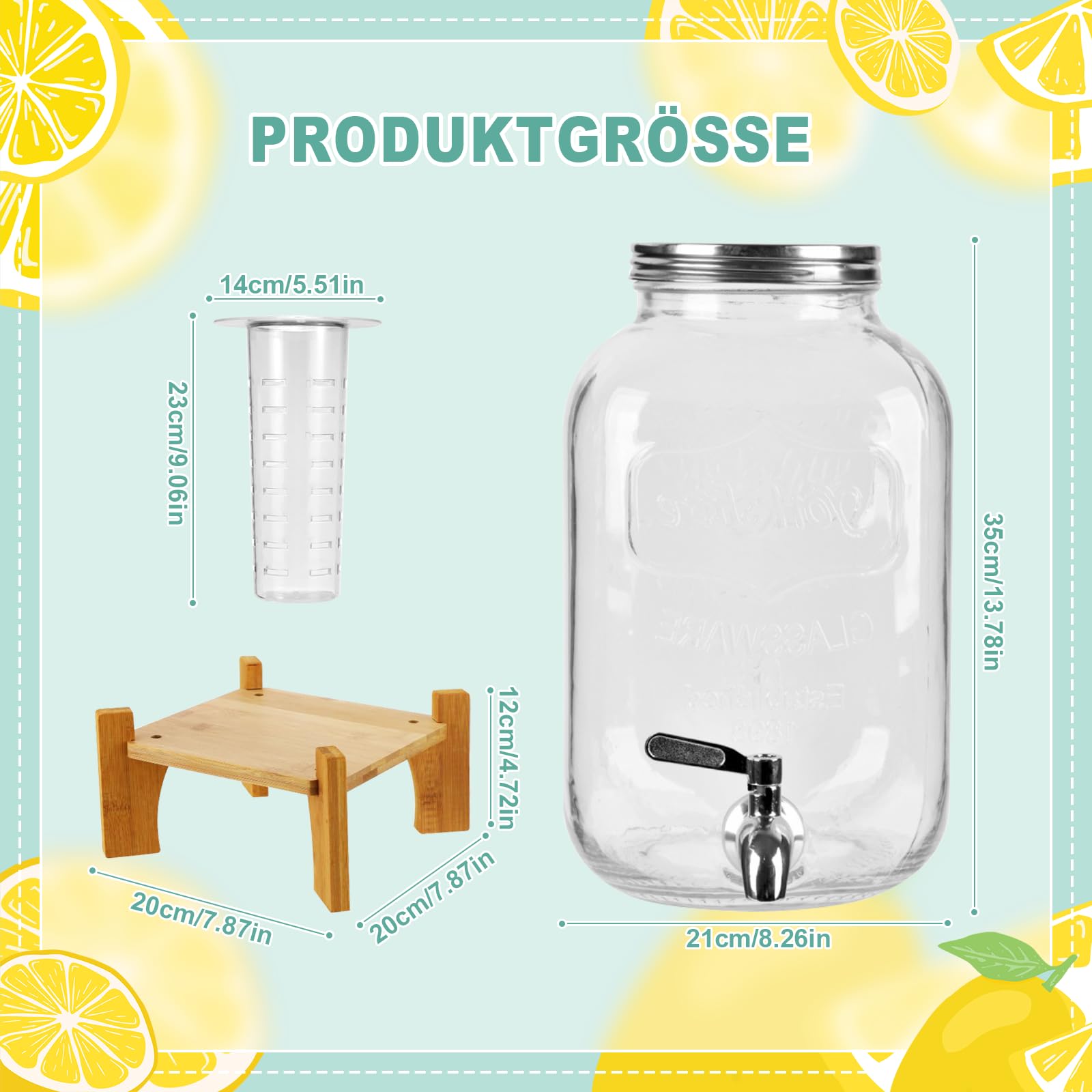 Dispensador de bebidas de 10 L con soporte y tapa, dispensador de limonada con grifo de vidrio de borasilicato resistente al calor con grifo inoxidable para jardín, buffet, fiesta y cocina, bodas