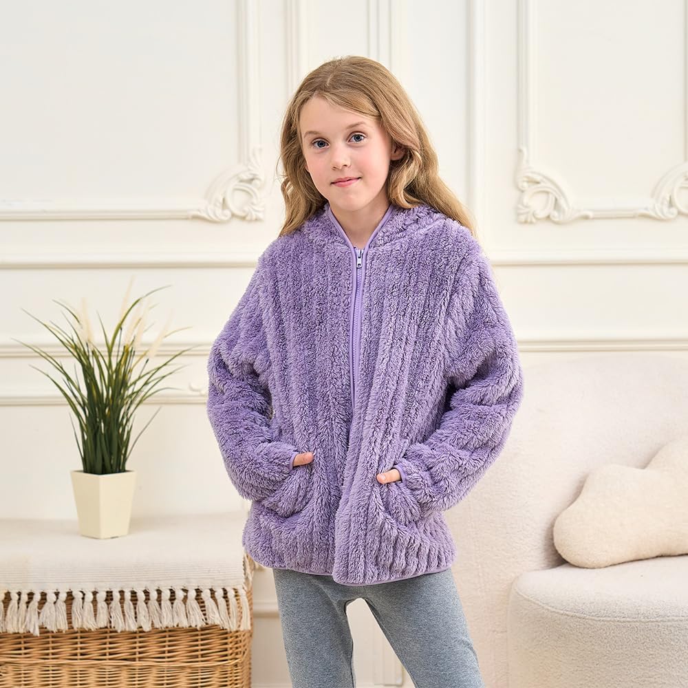 Girls Fleece Jackets Sherpa Fuzzy Hoodies Light Pullover Full Zip Up Kids Sweatshirts Size 3-12 Years - Image 7