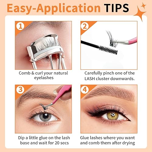 Miniatura 7 de PEPHUCA Racimo de pestañas  Kit de extensión de pestañas individuales, aspecto natural, pestañas en racimo rizo C, pestañas postizas mixtas (serie