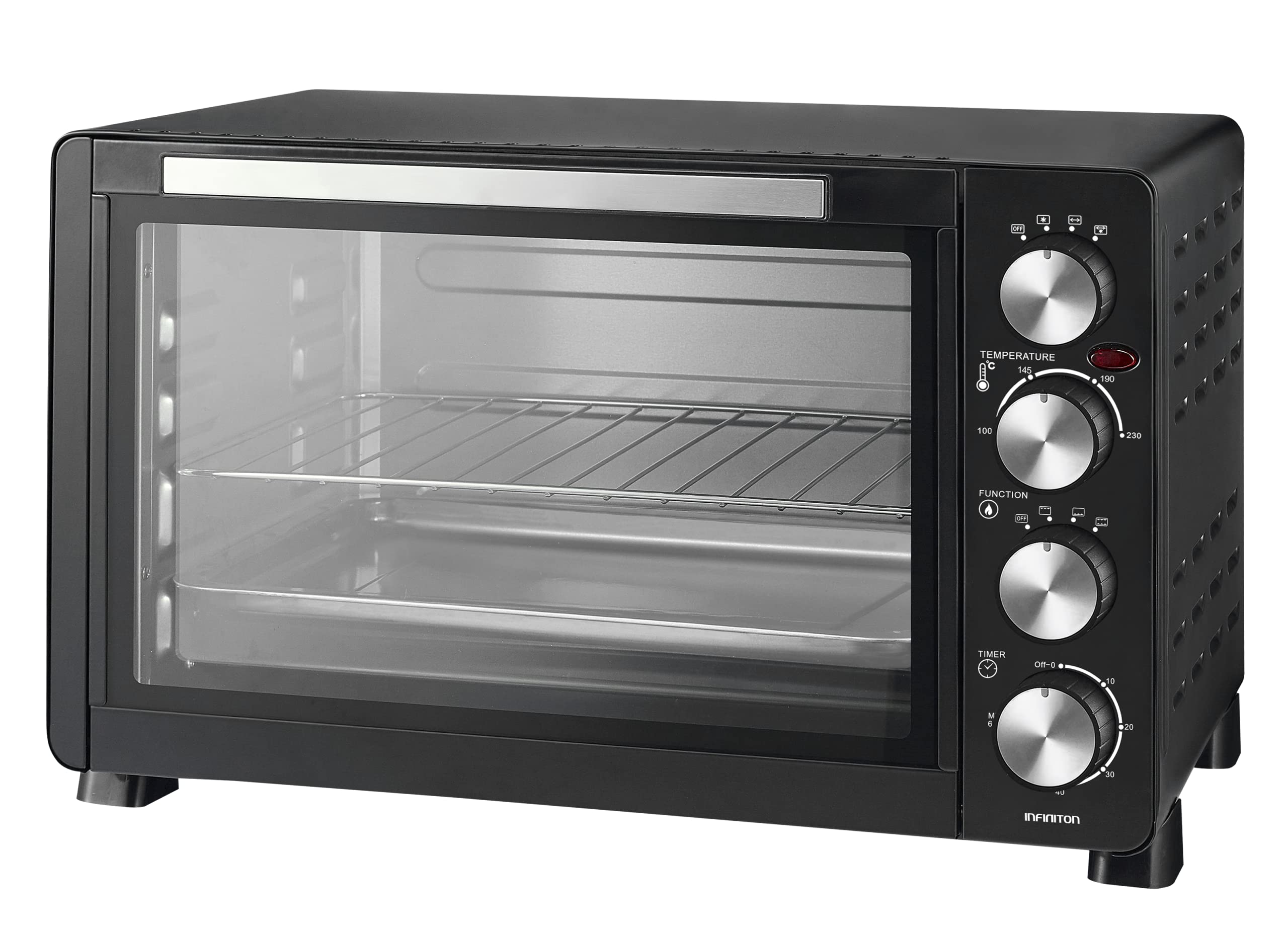 INFINITON HSM-A30N – Horno sobremesa, Negro, 30L, 1500W, Convección, Doble acristalamiento, Luz interior, Temporizador 60 min.